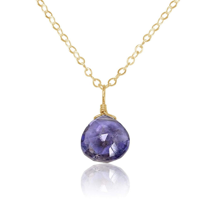 Tiny Iolite Teardrop Necklace - Tiny Iolite Teardrop Necklace - 14k Gold Fill / Cable - Luna Tide Handmade Crystal Jewellery