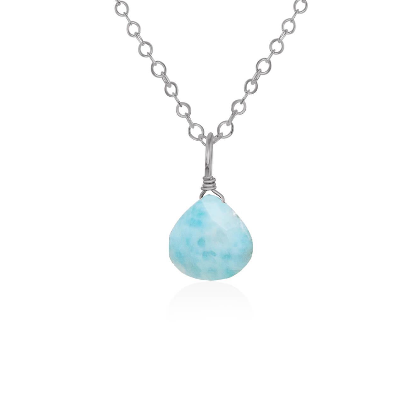 Tiny Larimar Teardrop Crystal Necklace - Tiny Larimar Teardrop Crystal Necklace - Stainless Steel / Cable - Luna Tide Handmade Crystal Jewellery