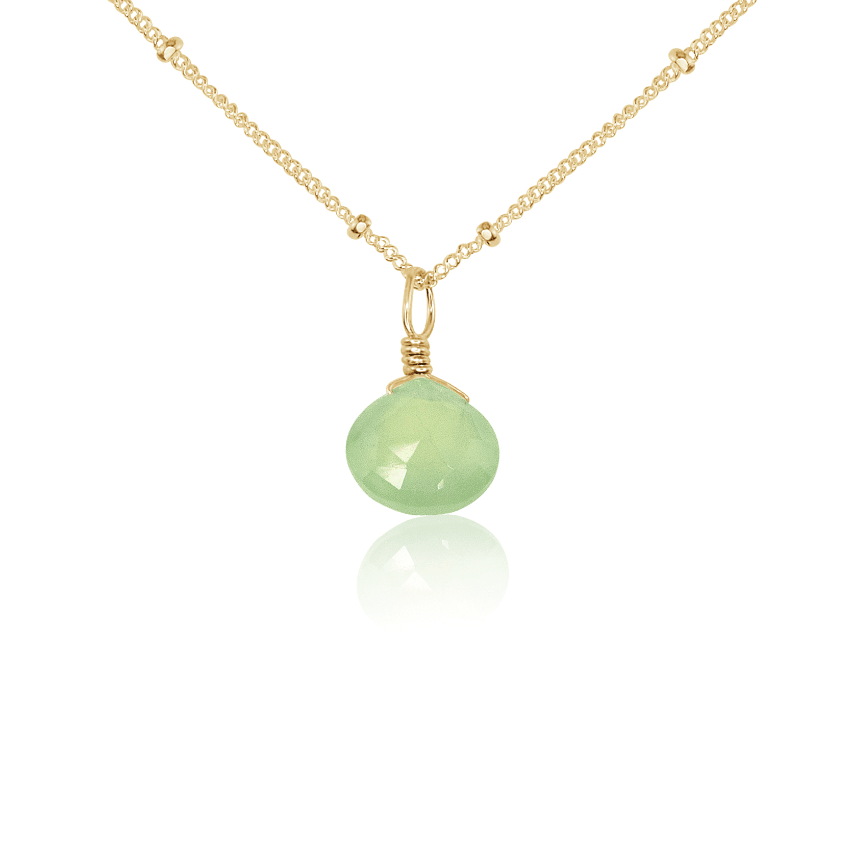 Tiny Prehnite Teardrop Crystal Necklace - Tiny Prehnite Teardrop Crystal Necklace - 14k Gold Fill / Satellite - Luna Tide Handmade Crystal Jewellery