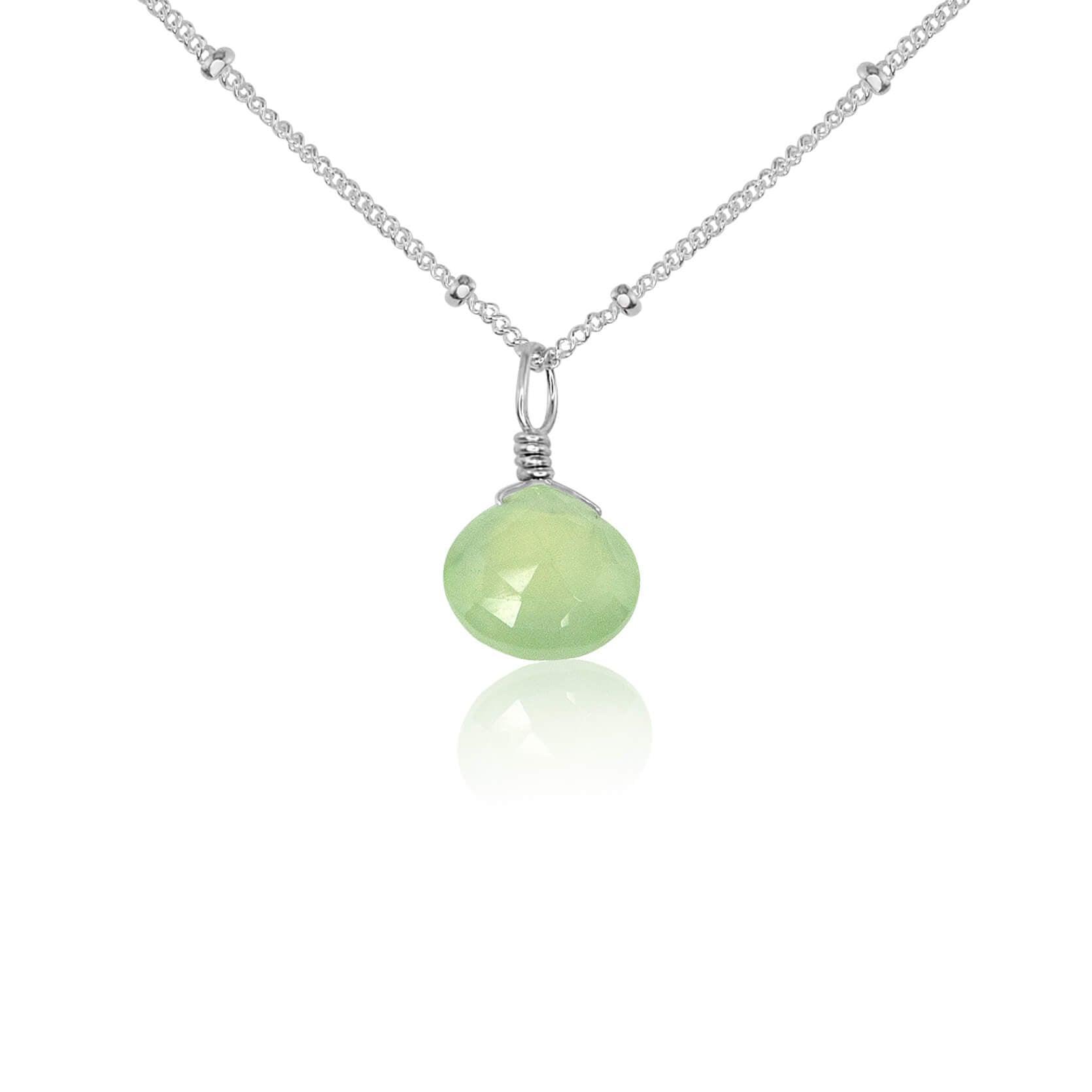 Tiny Prehnite Teardrop Crystal Necklace - Tiny Prehnite Teardrop Crystal Necklace - Sterling Silver / Satellite - Luna Tide Handmade Crystal Jewellery
