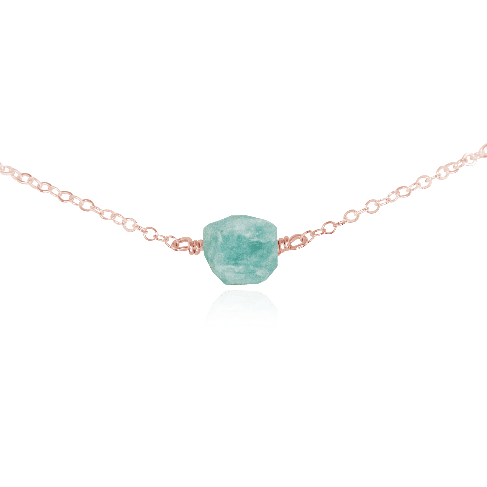 Tiny Raw Amazonite Crystal Nugget Choker - Tiny Raw Amazonite Crystal Nugget Choker - 14k Rose Gold Fill - Luna Tide Handmade Crystal Jewellery