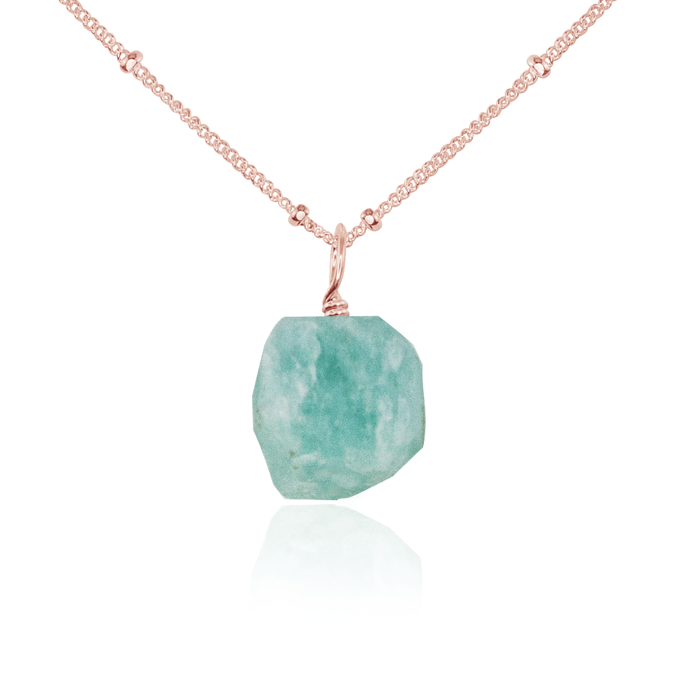 Tiny Raw Amazonite Crystal Pendant Necklace - Tiny Raw Amazonite Crystal Pendant Necklace - 14k Rose Gold Fill / Satellite - Luna Tide Handmade Crystal Jewellery