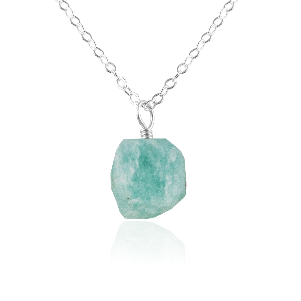 Tiny Raw Amazonite Crystal Pendant Necklace - Tiny Raw Amazonite Crystal Pendant Necklace - Sterling Silver / Cable - Luna Tide Handmade Crystal Jewellery