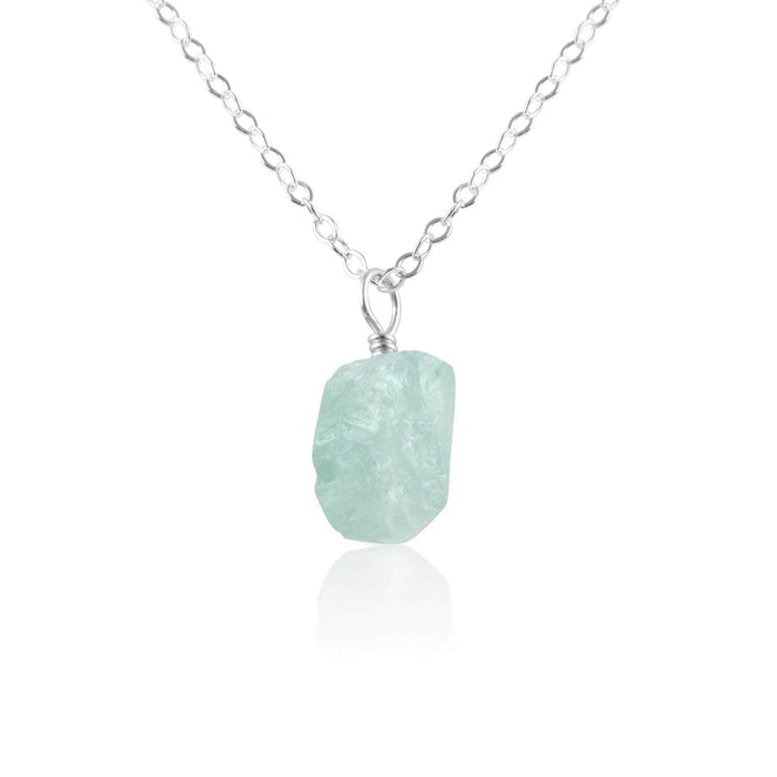 Tiny Raw Aquamarine Pendant Necklace - Tiny Raw Aquamarine Pendant Necklace - Sterling Silver / Cable - Luna Tide Handmade Crystal Jewellery