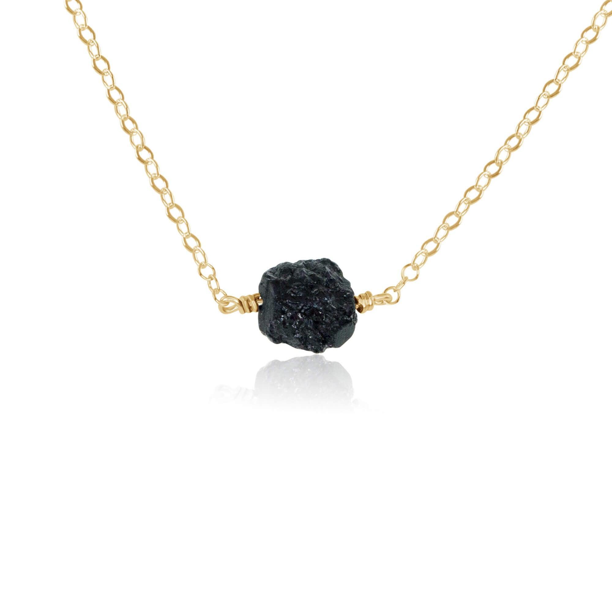 Tiny Raw Black Tourmaline Crystal Nugget Necklace - Tiny Raw Black Tourmaline Crystal Nugget Necklace - 14k Gold Fill - Luna Tide Handmade Crystal Jewellery