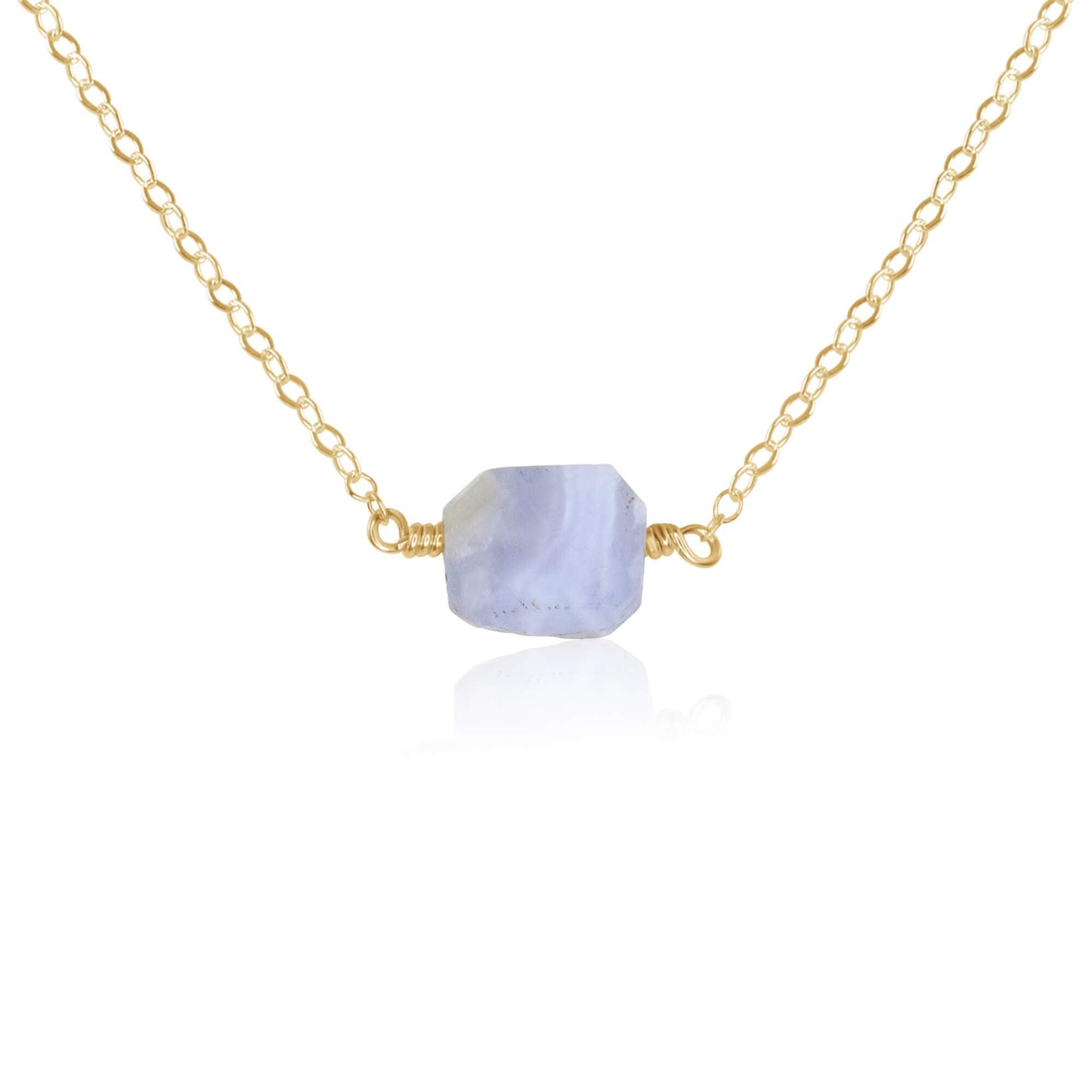 Tiny Raw Blue Lace Agate Crystal Nugget Necklace - Tiny Raw Blue Lace Agate Crystal Nugget Necklace - 14k Gold Fill - Luna Tide Handmade Crystal Jewellery