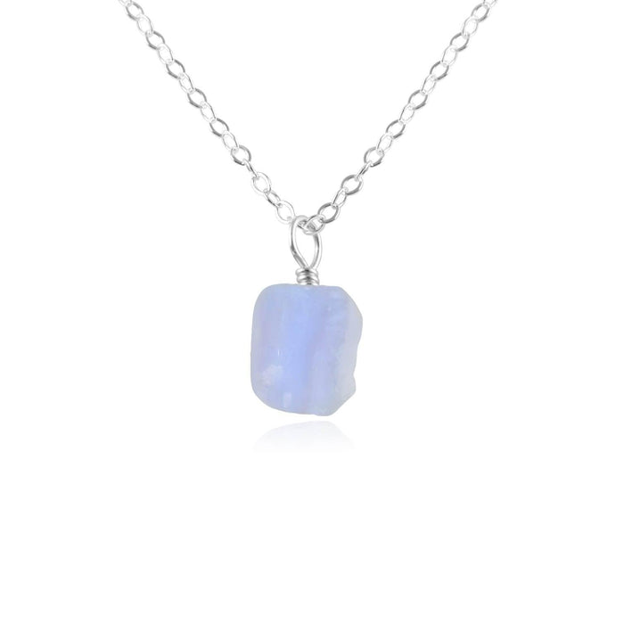 Tiny Raw Blue Lace Agate Pendant Necklace - Tiny Raw Blue Lace Agate Pendant Necklace - Sterling Silver / Cable - Luna Tide Handmade Crystal Jewellery
