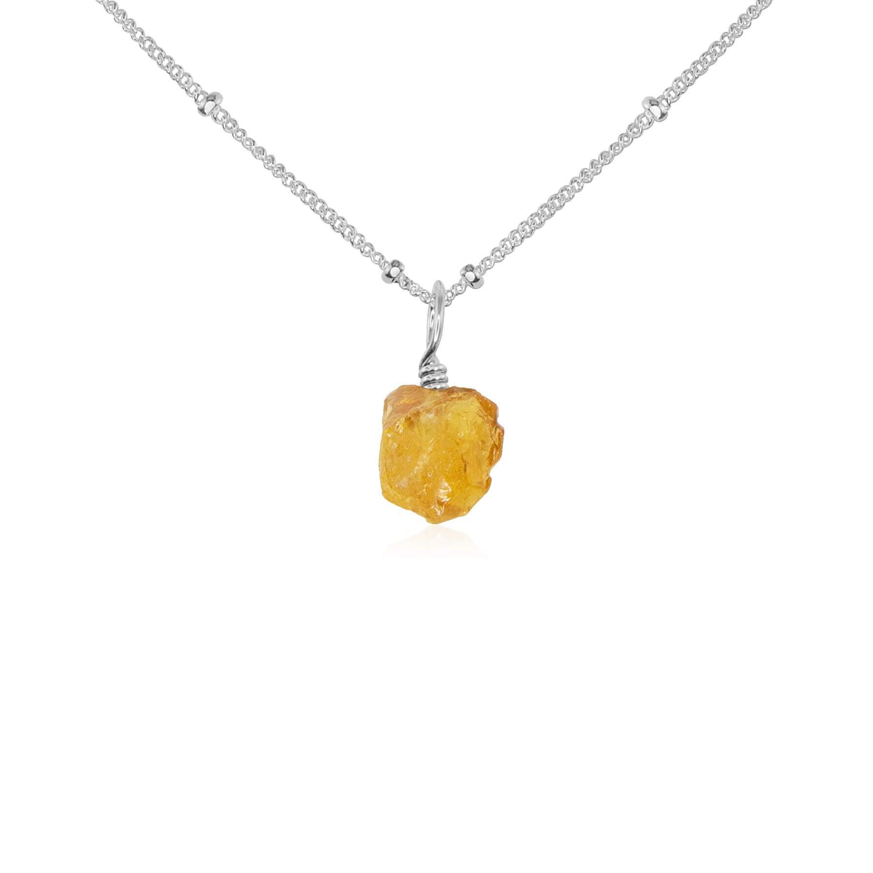 Tiny Raw Citrine Pendant Necklace - Tiny Raw Citrine Pendant Necklace - Sterling Silver / Satellite - Luna Tide Handmade Crystal Jewellery