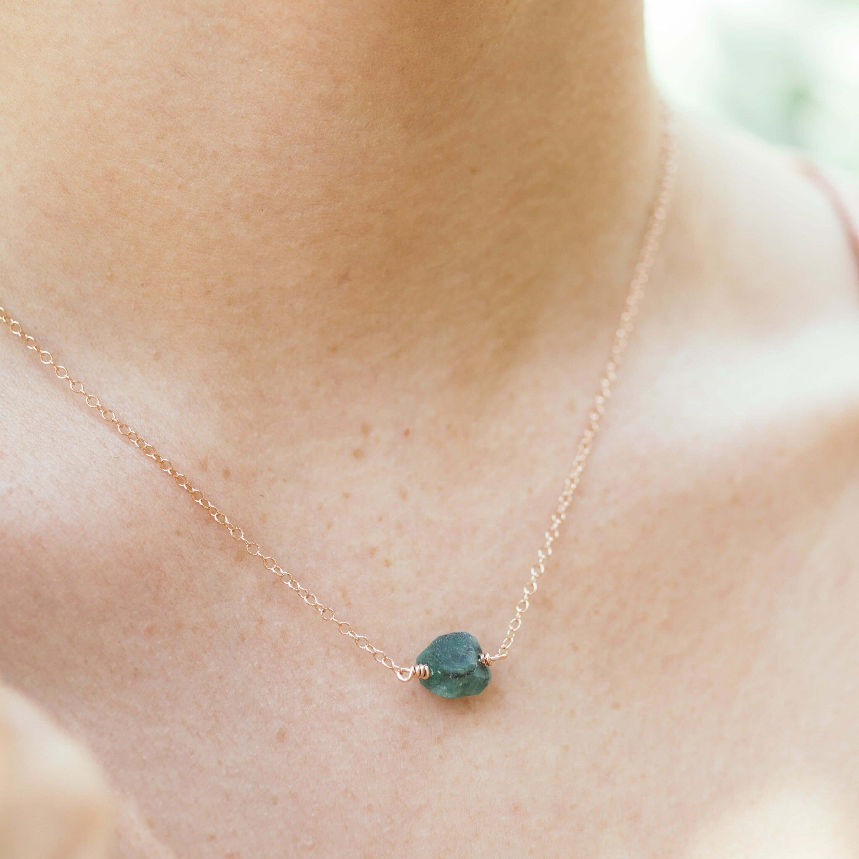 Tiny Raw Emerald Crystal Nugget Necklace - Tiny Raw Emerald Crystal Nugget Necklace - 14k Gold Fill - Luna Tide Handmade Crystal Jewellery