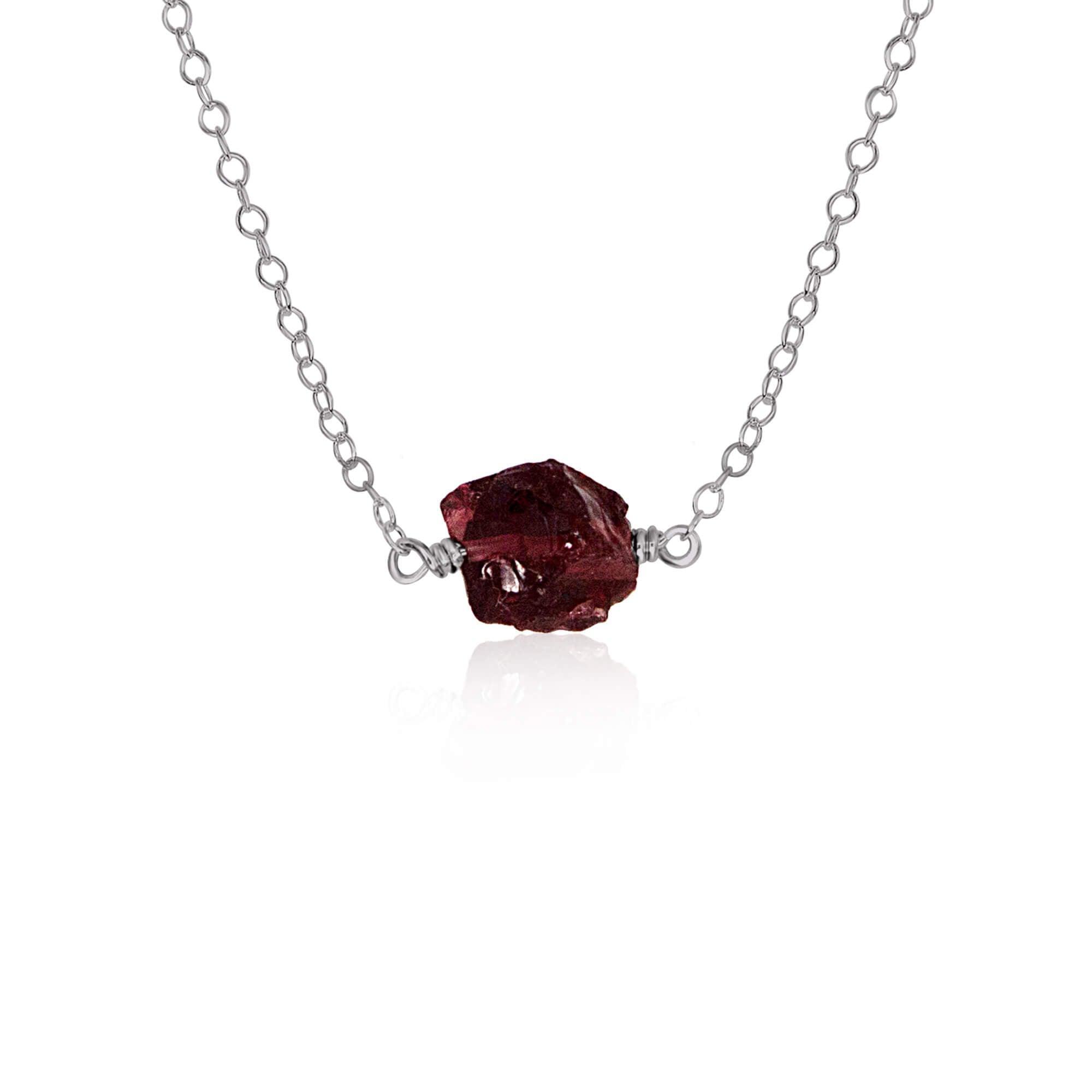 Tiny Raw Garnet Crystal Nugget Necklace - Tiny Raw Garnet Crystal Nugget Necklace - Stainless Steel - Luna Tide Handmade Crystal Jewellery
