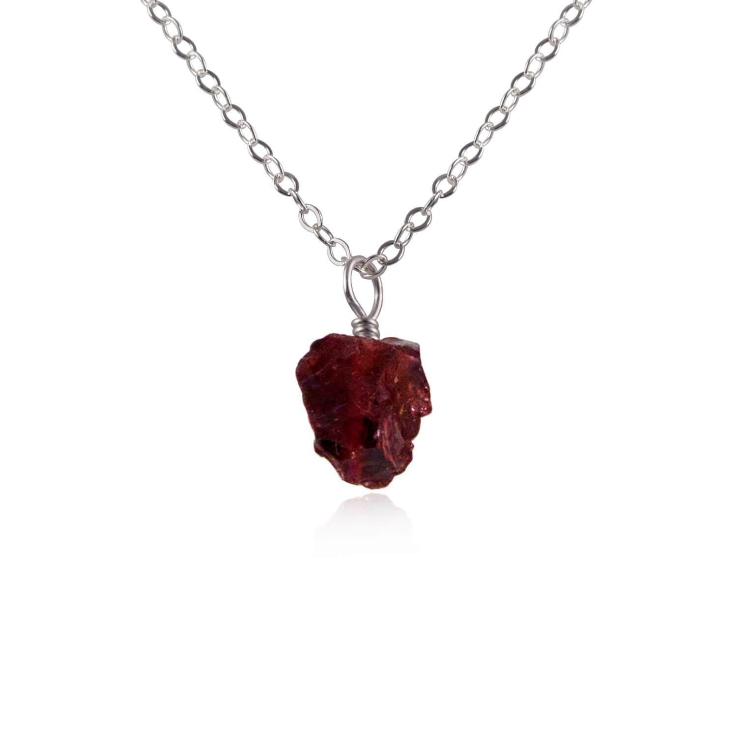Tiny Raw Garnet Pendant Necklace - Tiny Raw Garnet Pendant Necklace - Stainless Steel / Cable - Luna Tide Handmade Crystal Jewellery