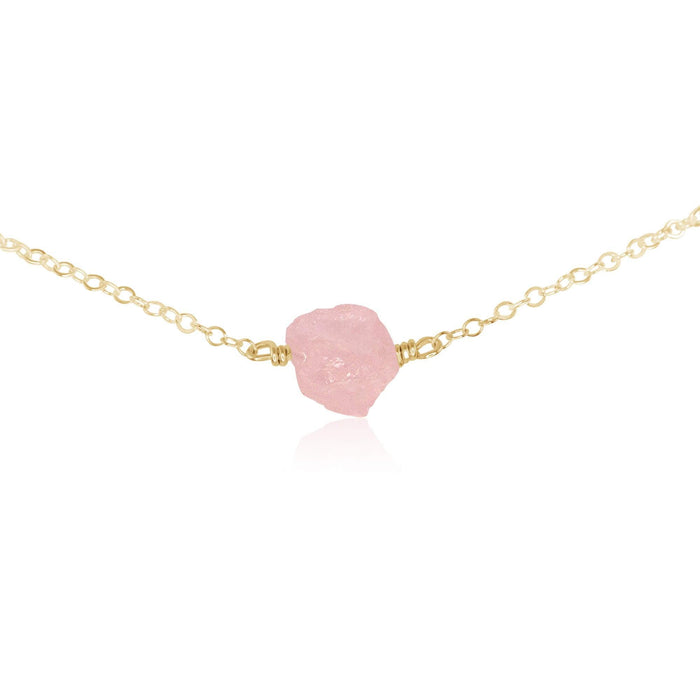 Tiny Raw Rose Quartz Crystal Nugget Choker - Tiny Raw Rose Quartz Crystal Nugget Choker - 14k Gold Fill - Luna Tide Handmade Crystal Jewellery