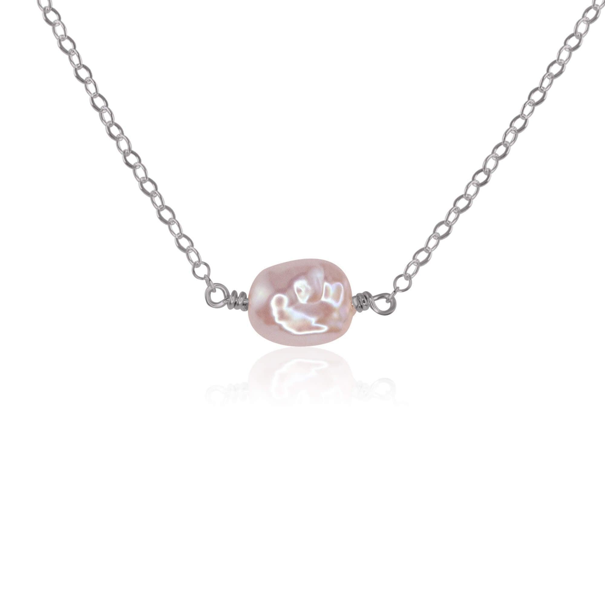 Tiny Raw White Freshwater Pearl Crystal Nugget Necklace - Tiny Raw White Freshwater Pearl Crystal Nugget Necklace - Stainless Steel - Luna Tide Handmade Crystal Jewellery