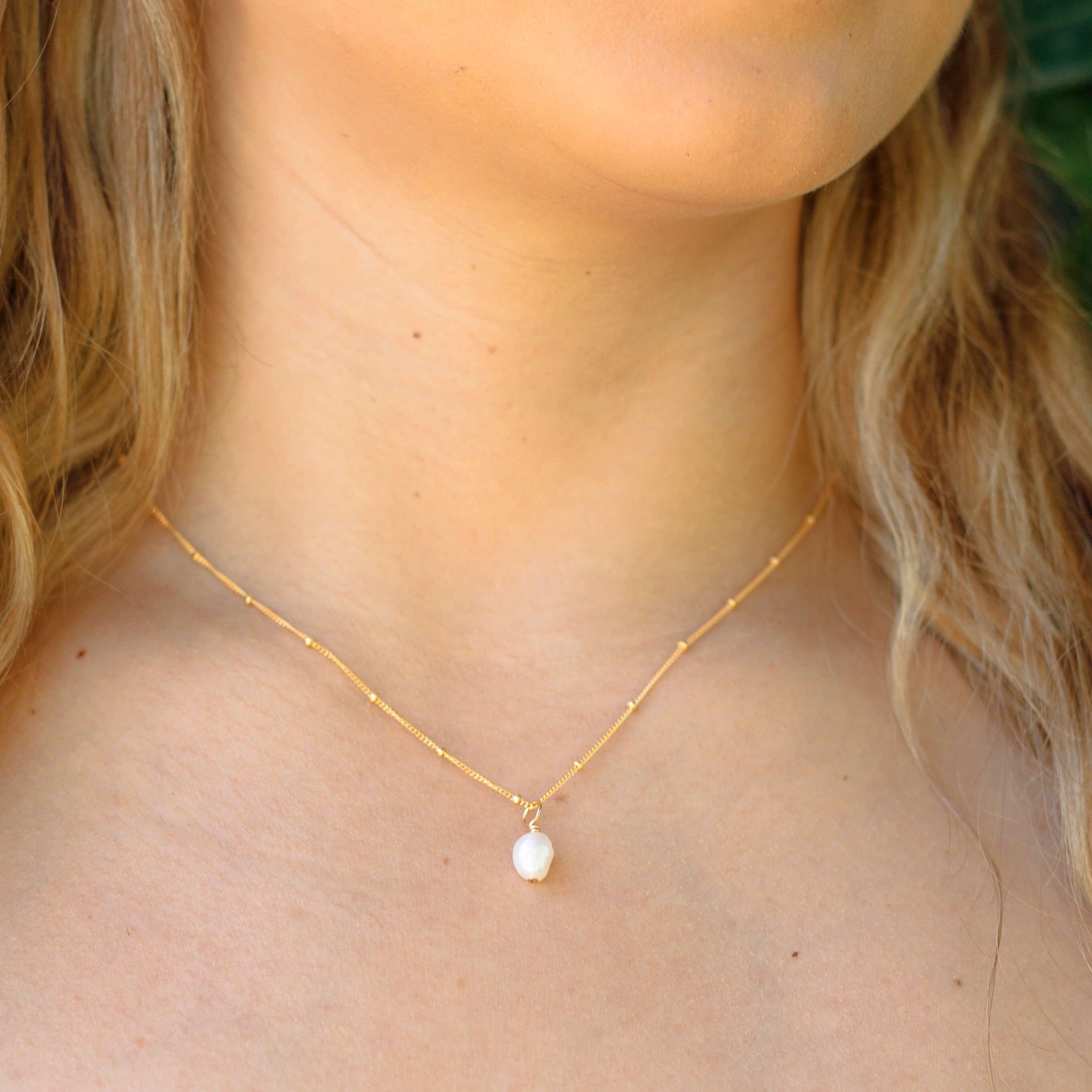 Tiny Raw White Freshwater Pearl Pendant Necklace - Tiny Raw White Freshwater Pearl Pendant Necklace - 14k Gold Fill / Cable - Luna Tide Handmade Crystal Jewellery