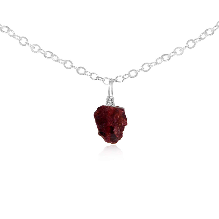 Tiny Rough Garnet Gemstone Pendant Choker - Tiny Rough Garnet Gemstone Pendant Choker - Sterling Silver / Cable - Luna Tide Handmade Crystal Jewellery