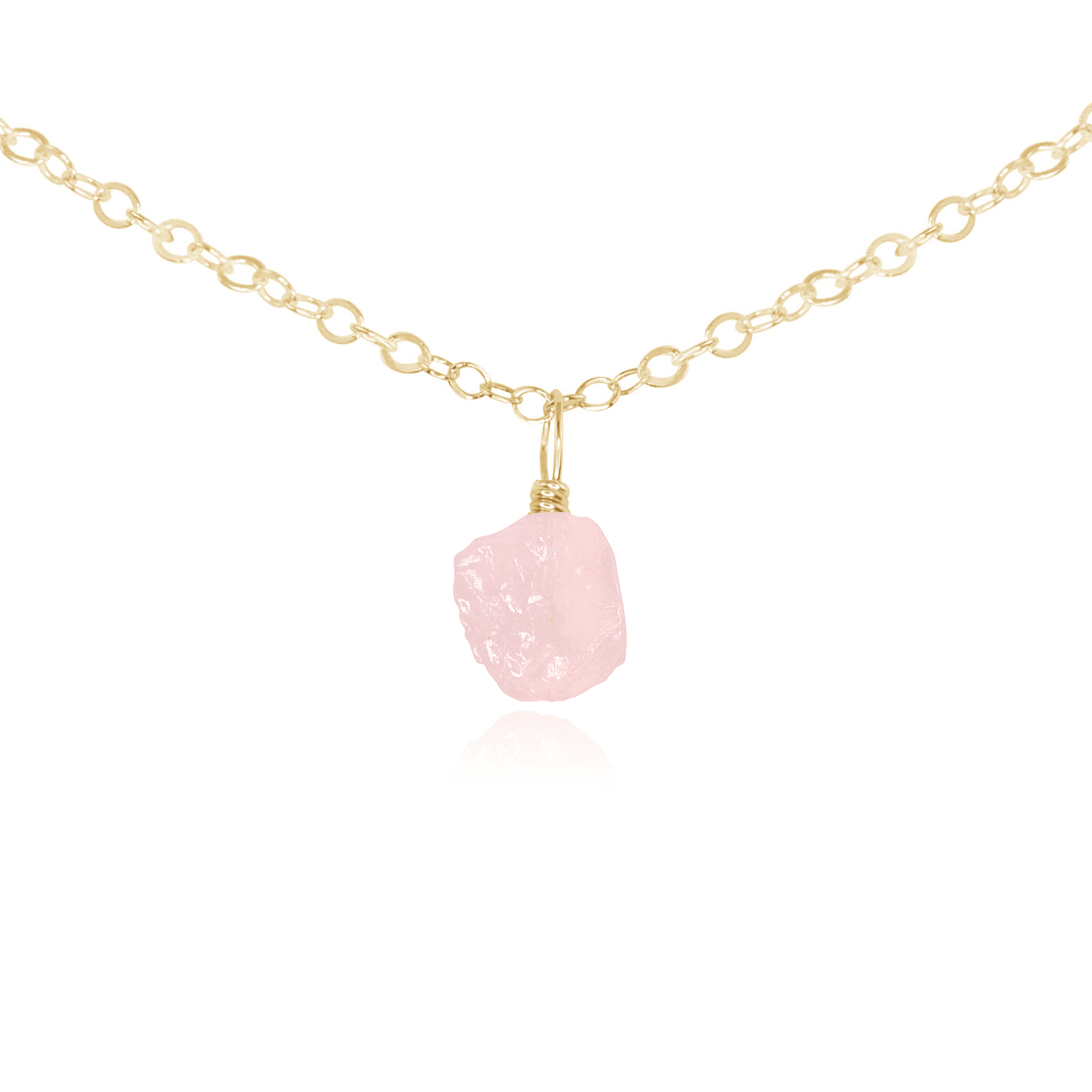 Tiny Rough Rose Quartz Gemstone Pendant Choker - Tiny Rough Rose Quartz Gemstone Pendant Choker - 14k Gold Fill / Cable - Luna Tide Handmade Crystal Jewellery
