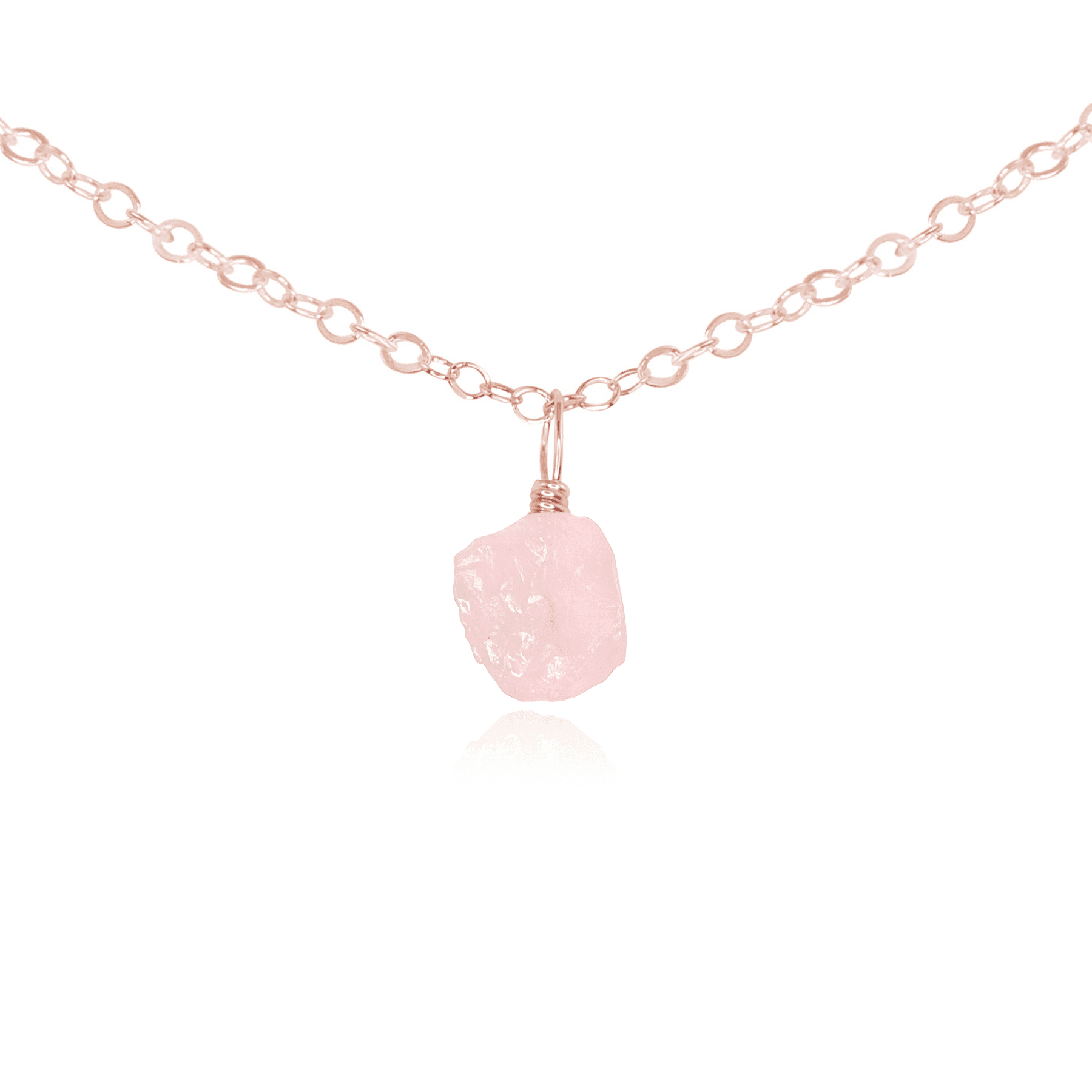 Tiny Rough Rose Quartz Gemstone Pendant Choker - Tiny Rough Rose Quartz Gemstone Pendant Choker - 14k Rose Gold Fill / Cable - Luna Tide Handmade Crystal Jewellery