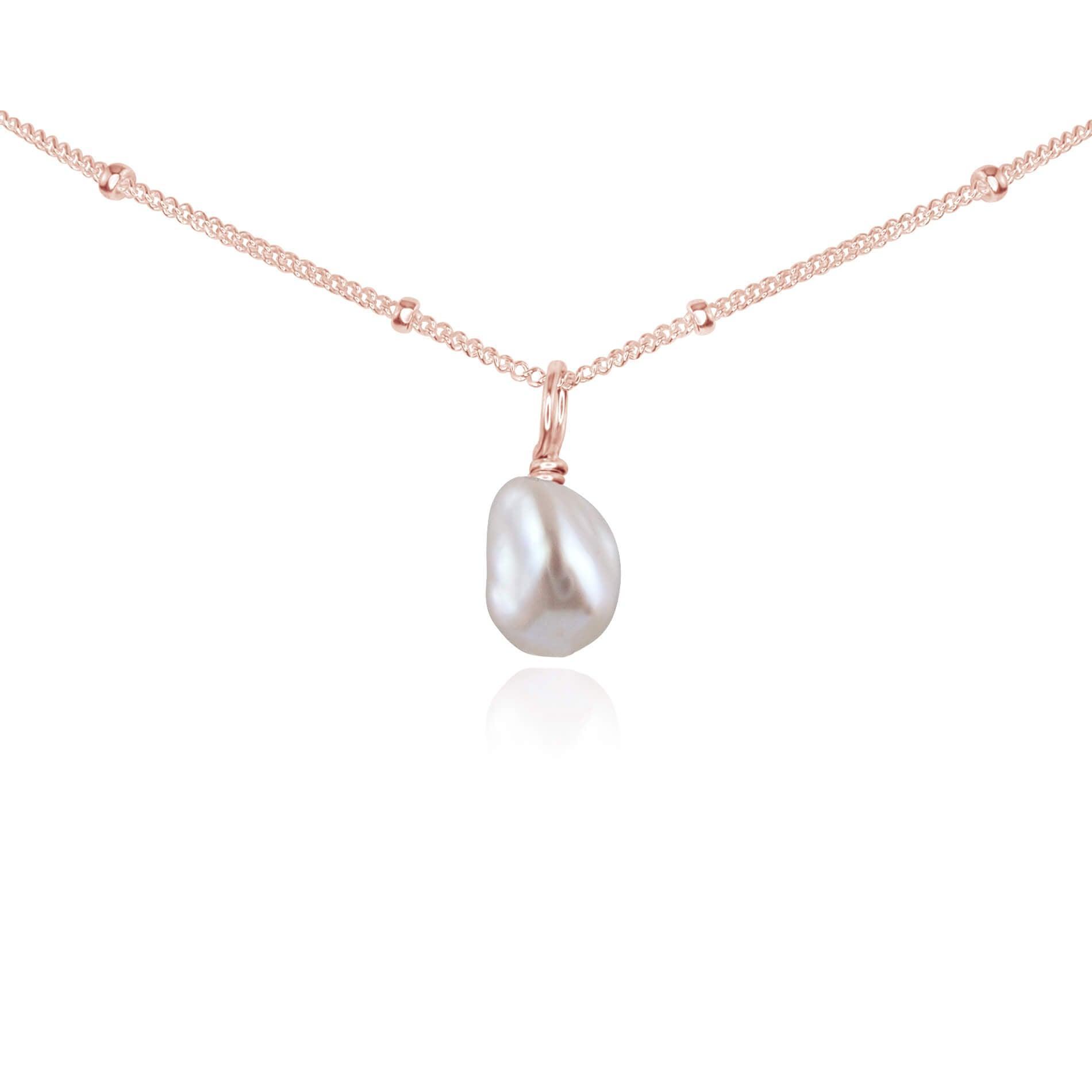 Tiny Rough White Freshwater Pearl Gemstone Pendant Choker - Tiny Rough White Freshwater Pearl Gemstone Pendant Choker - 14k Rose Gold Fill / Satellite - Luna Tide Handmade Crystal Jewellery