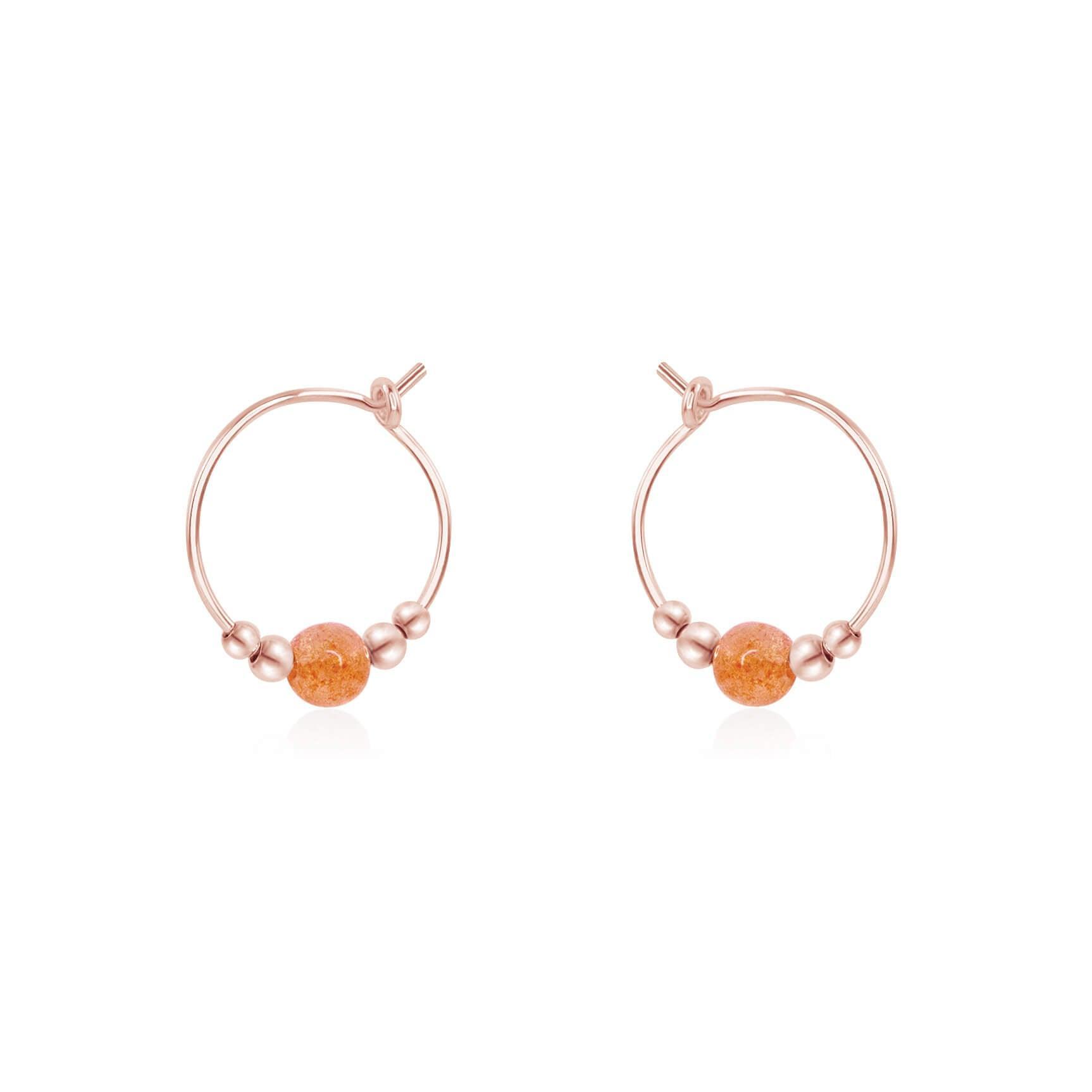 Tiny Sunstone Gemstone Bead Hoop Earrings - Tiny Sunstone Gemstone Bead Hoop Earrings - 14k Rose Gold Fill - Luna Tide Handmade Crystal Jewellery