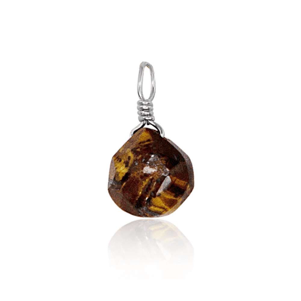 Tiny Tiger's Eye Teardrop Gemstone Pendant - Tiny Tiger's Eye Teardrop Gemstone Pendant - Sterling Silver - Luna Tide Handmade Crystal Jewellery