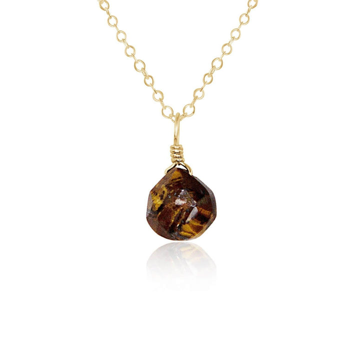 Tiny Tiger's Eye Teardrop Necklace - Tiny Tiger's Eye Teardrop Necklace - 14k Gold Fill / Cable - Luna Tide Handmade Crystal Jewellery