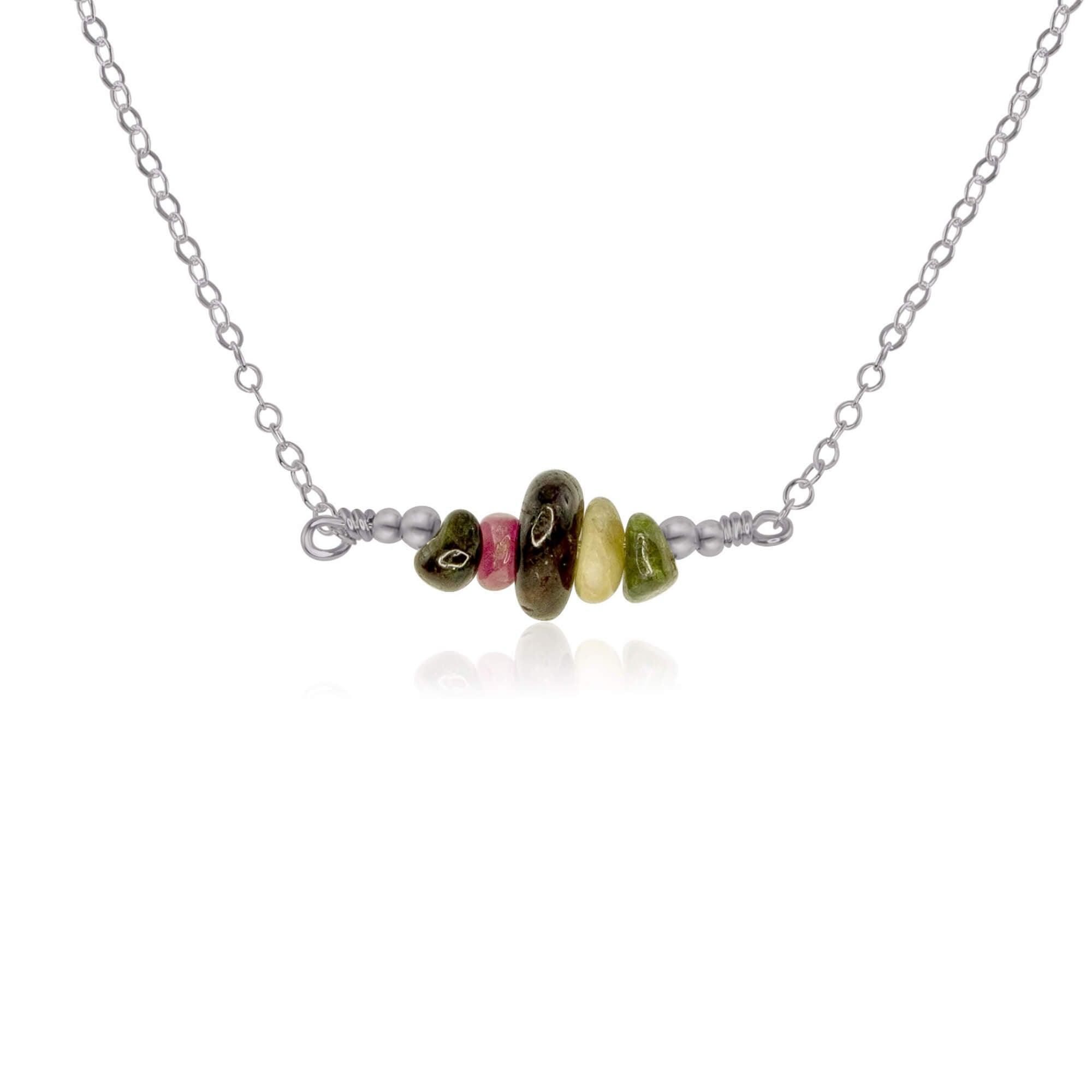 Tourmaline Chip Bead Bar Necklace - Tourmaline Chip Bead Bar Necklace - Stainless Steel - Luna Tide Handmade Crystal Jewellery