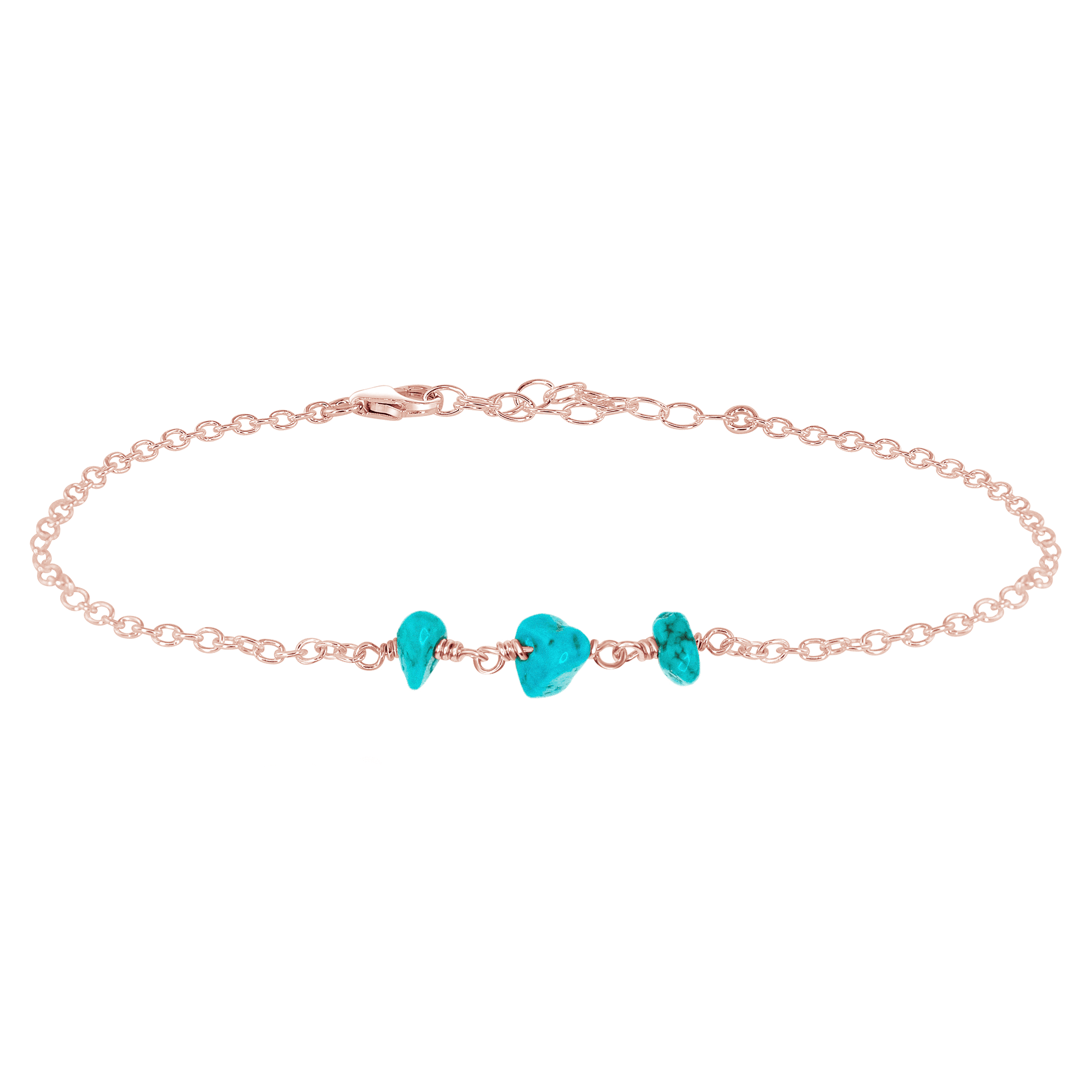 Turquoise Beaded Chain Anklet - Turquoise Beaded Chain Anklet - 14k Rose Gold Fill - Luna Tide Handmade Crystal Jewellery