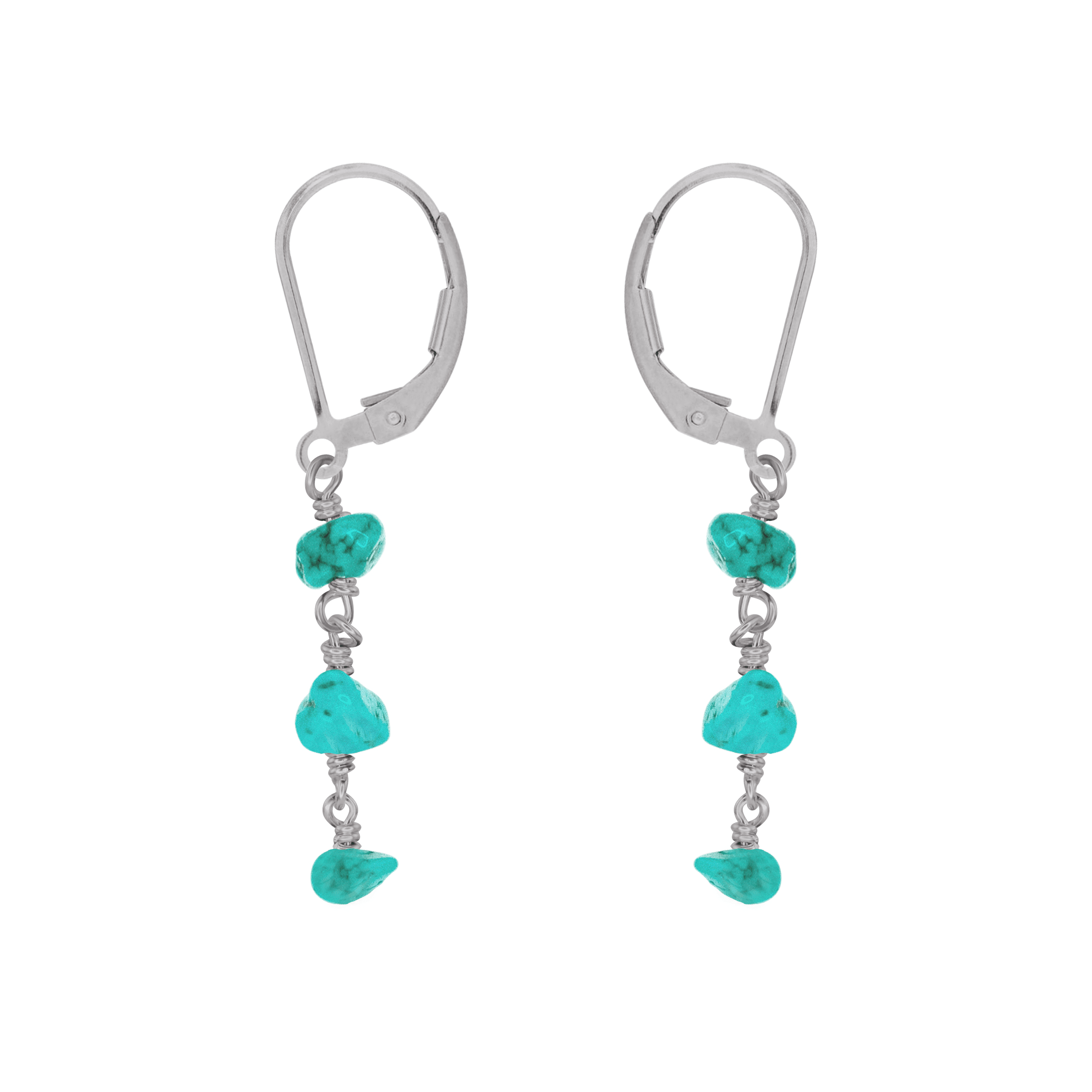 Turquoise Crystal Beaded Chain Dangle Leverback Earrings - Turquoise Crystal Beaded Chain Dangle Leverback Earrings - Stainless Steel - Luna Tide Handmade Crystal Jewellery