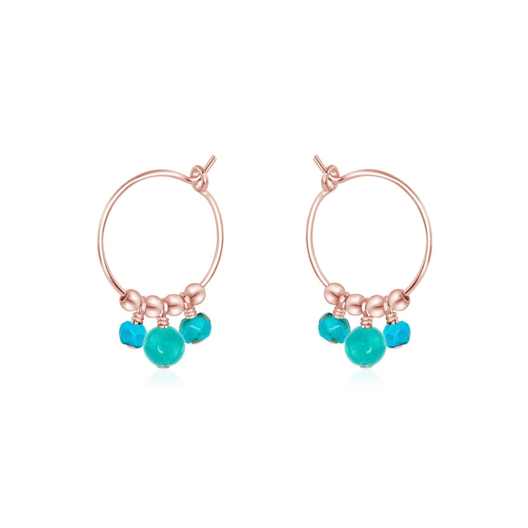 Turquoise Gemstone Bead Drop Hoop Earrings - Turquoise Gemstone Bead Drop Hoop Earrings - 14k Rose Gold Fill - Luna Tide Handmade Crystal Jewellery