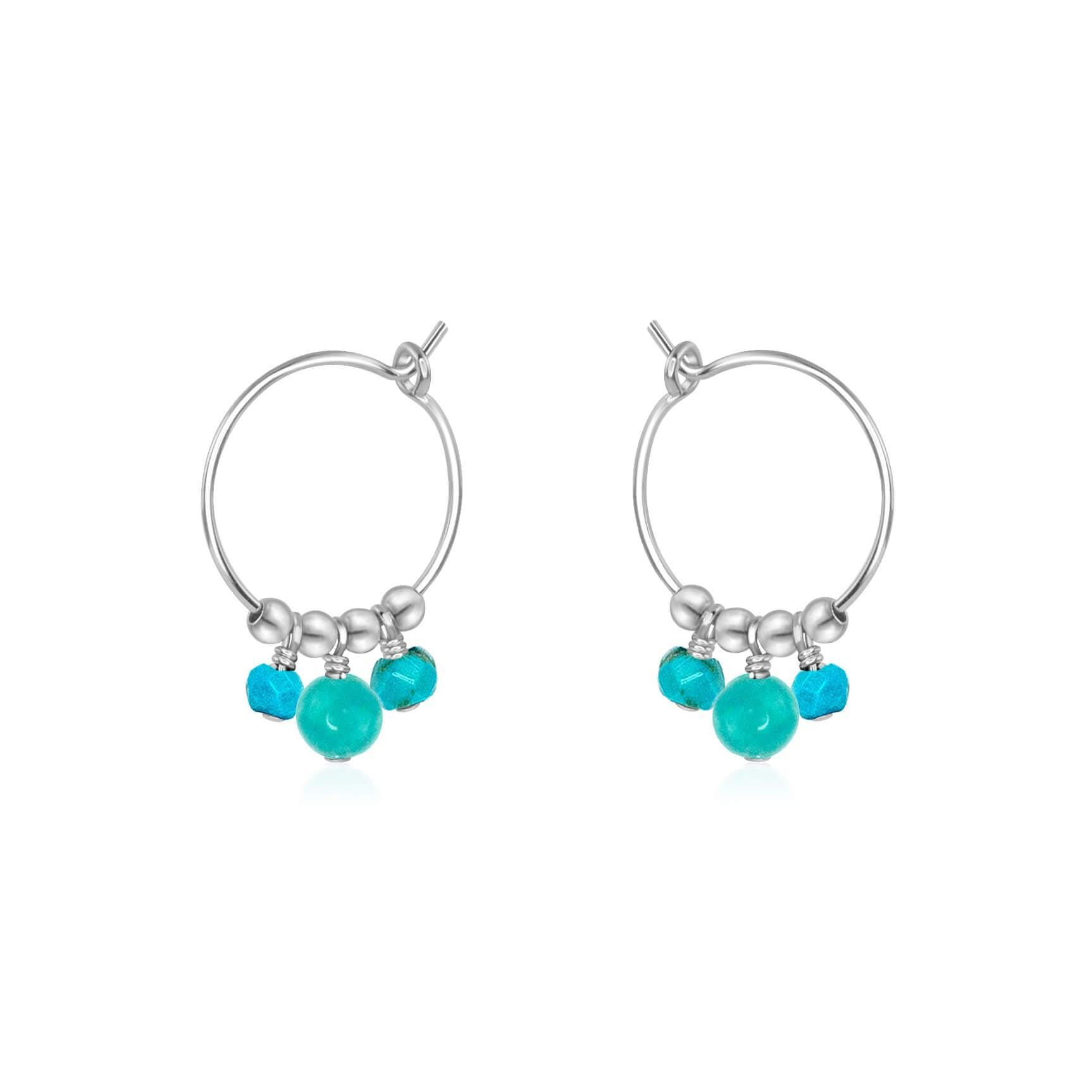 Turquoise Gemstone Bead Drop Hoop Earrings - Turquoise Gemstone Bead Drop Hoop Earrings - Sterling Silver - Luna Tide Handmade Crystal Jewellery