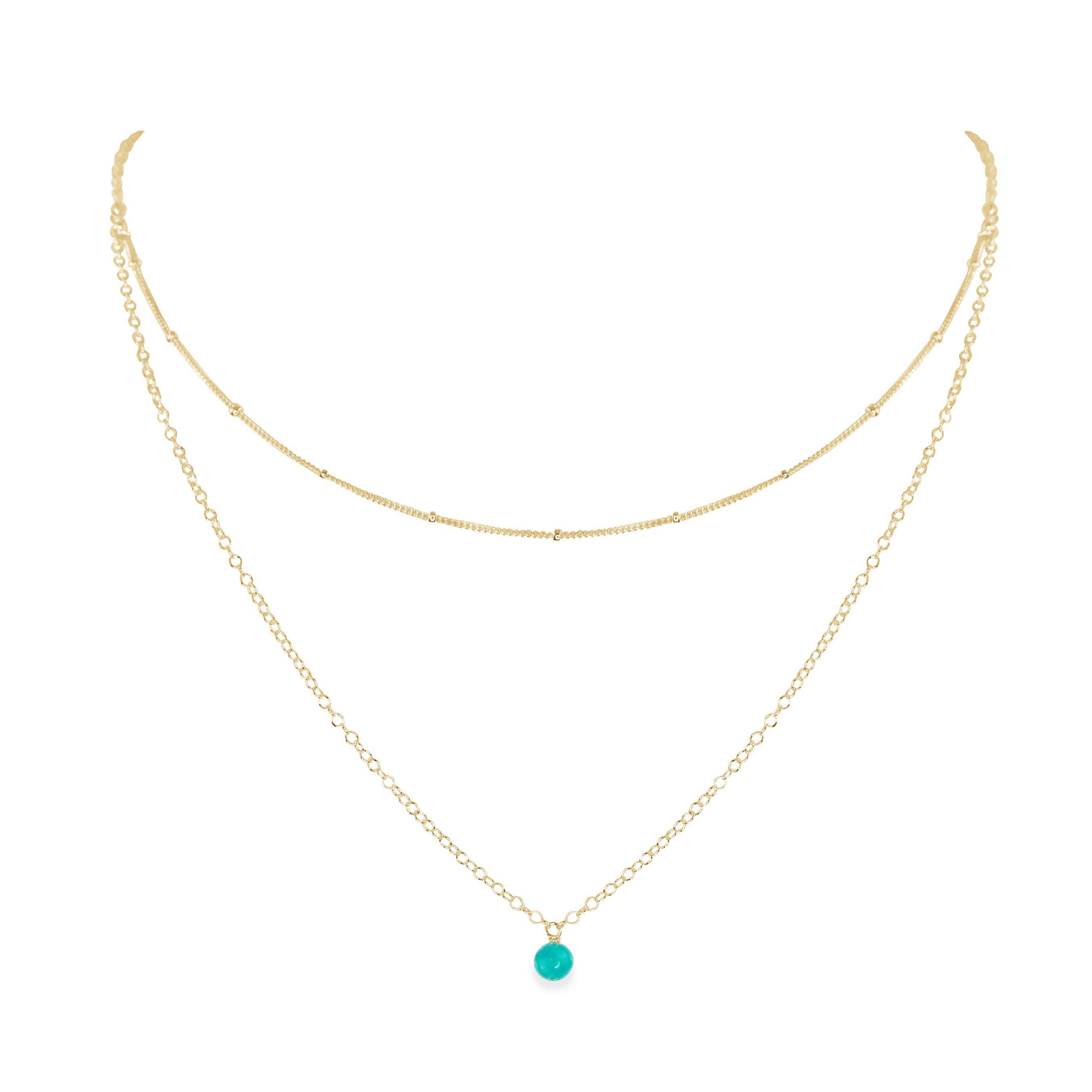 Turquoise Gemstone Chain Layered Choker Necklace - Turquoise Gemstone Chain Layered Choker Necklace - 14k Gold Fill - Luna Tide Handmade Crystal Jewellery