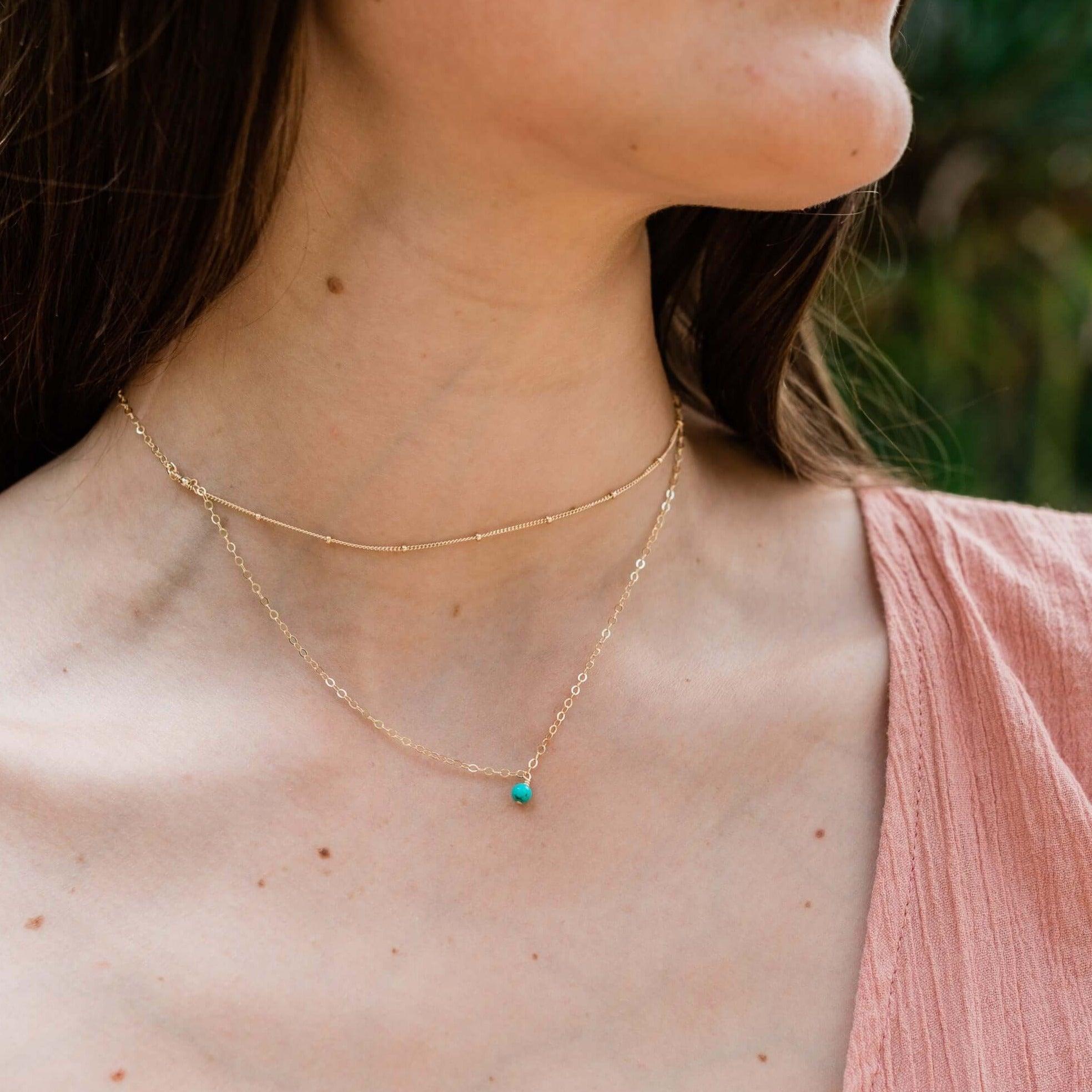 Turquoise Gemstone Chain Layered Choker Necklace - Turquoise Gemstone Chain Layered Choker Necklace - Sterling Silver - Luna Tide Handmade Crystal Jewellery