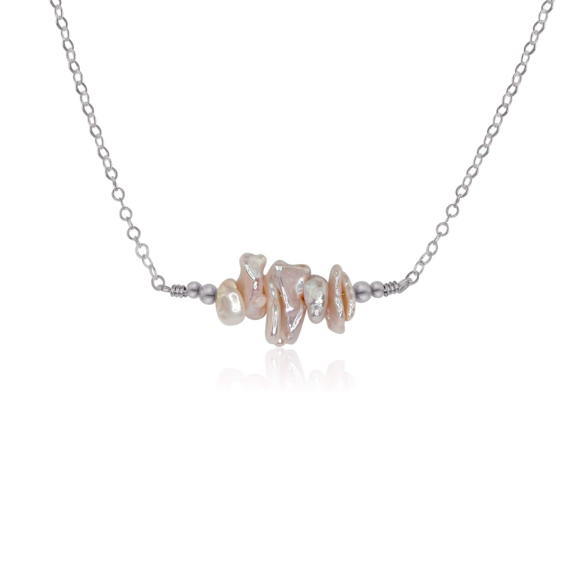 White Freshwater Pearl Chip Bead Bar Necklace - White Freshwater Pearl Chip Bead Bar Necklace - Stainless Steel - Luna Tide Handmade Crystal Jewellery