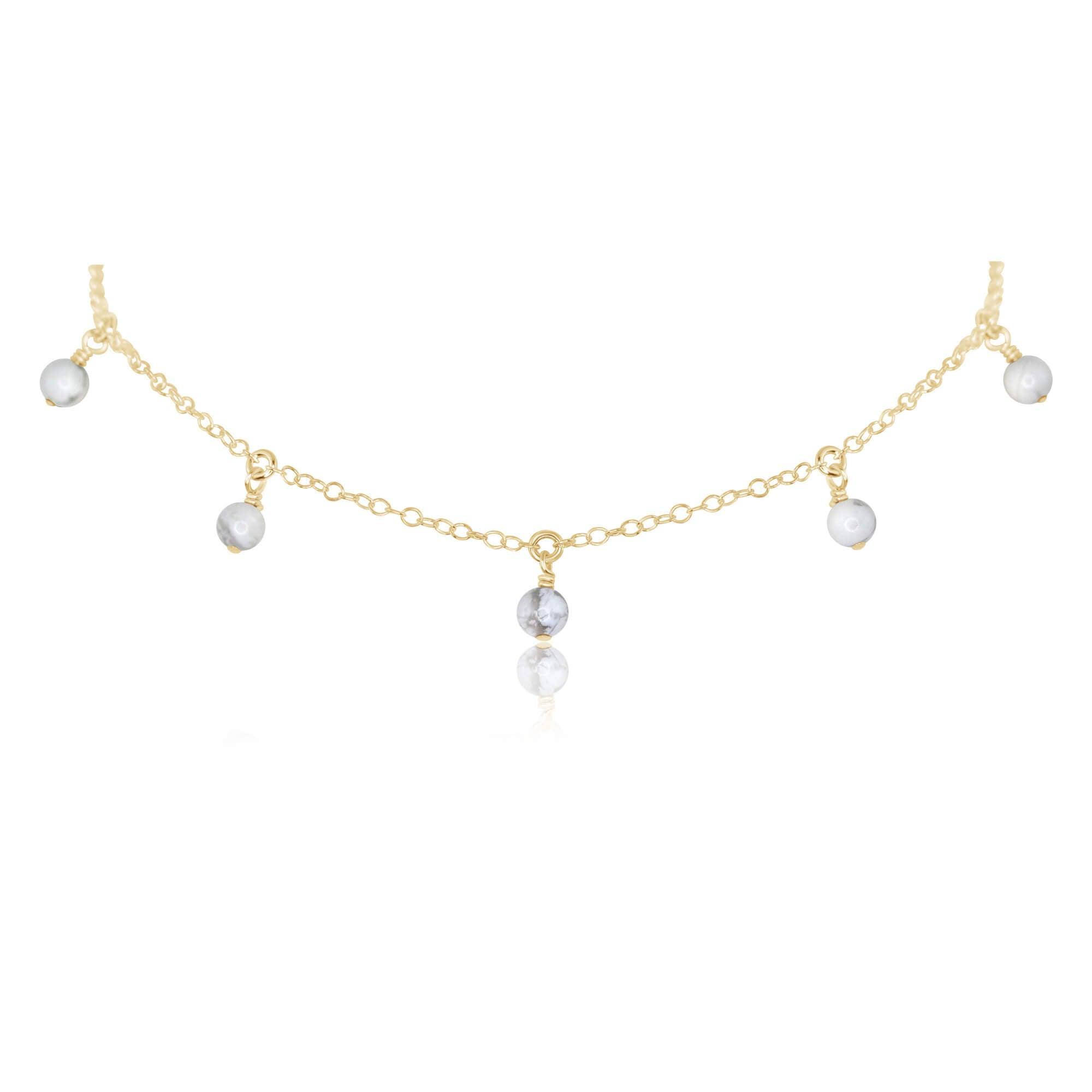 White Howlite Bead Drop Choker - White Howlite Bead Drop Choker - 14k Gold Fill - Luna Tide Handmade Crystal Jewellery