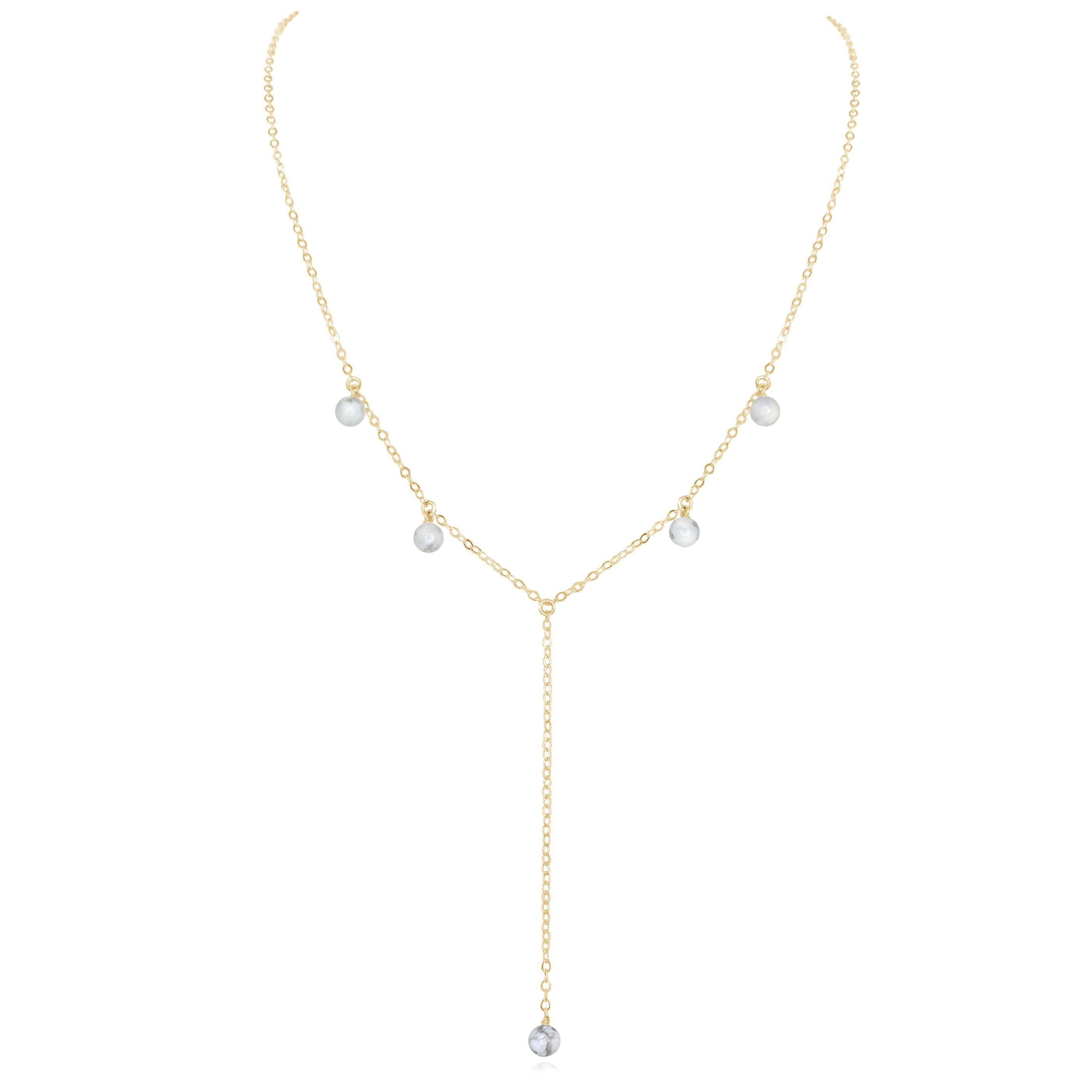 White Howlite Boho Lariat Necklace - White Howlite Boho Lariat Necklace - 14k Gold Fill - Luna Tide Handmade Crystal Jewellery