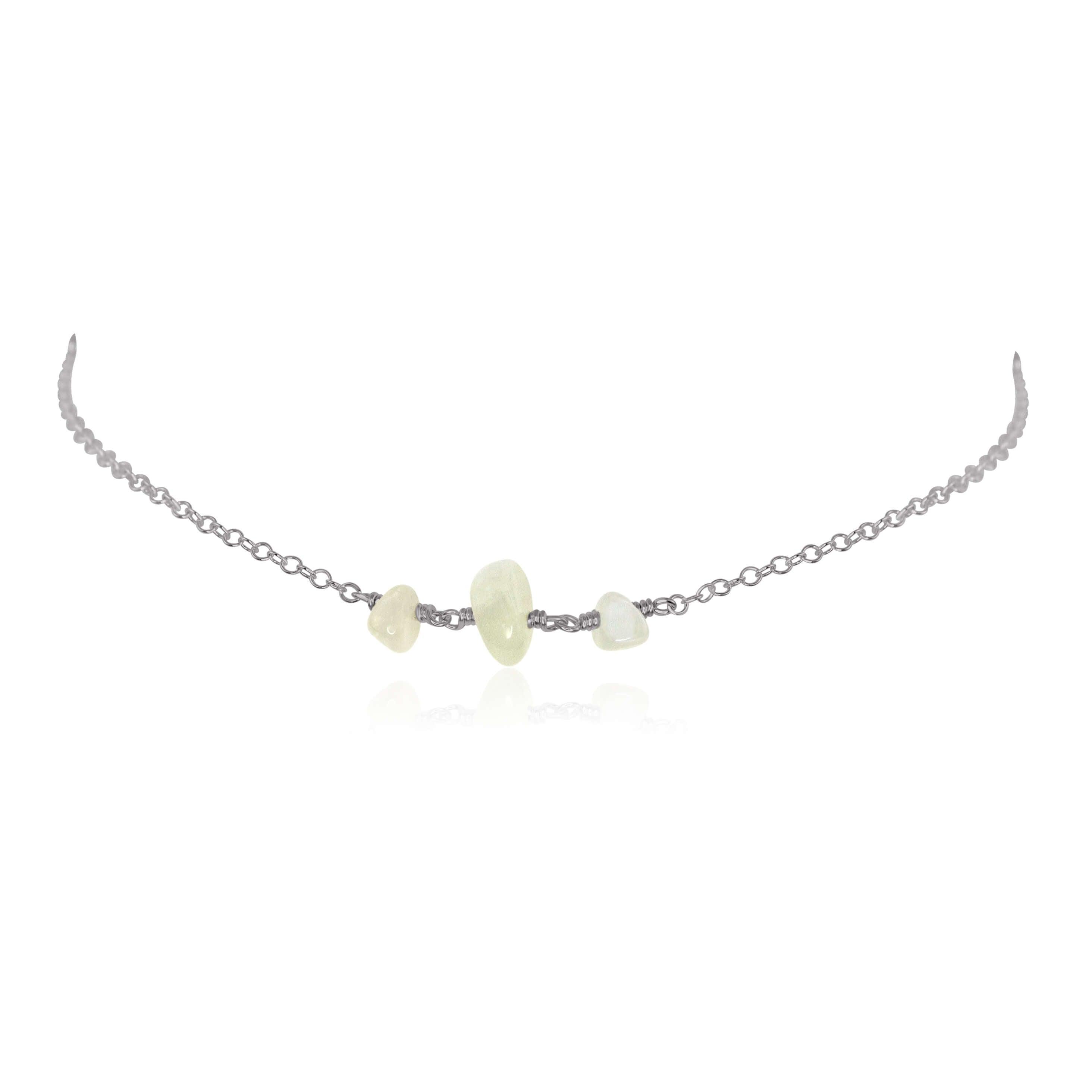 White Moonstone Beaded Chain Choker Necklace - White Moonstone Beaded Chain Choker Necklace - Stainless Steel - Luna Tide Handmade Crystal Jewellery