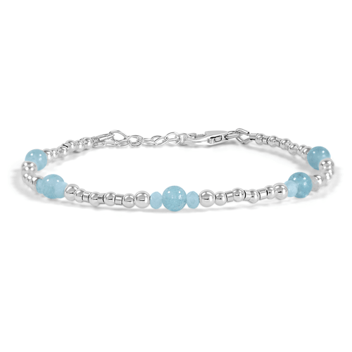 Bohemian Aquamarine Crystal Precious Metal Beaded Bracelet - Bohemian Aquamarine Crystal Precious Metal Beaded Bracelet - Sterling Silver - Luna Tide Handmade Crystal Jewellery