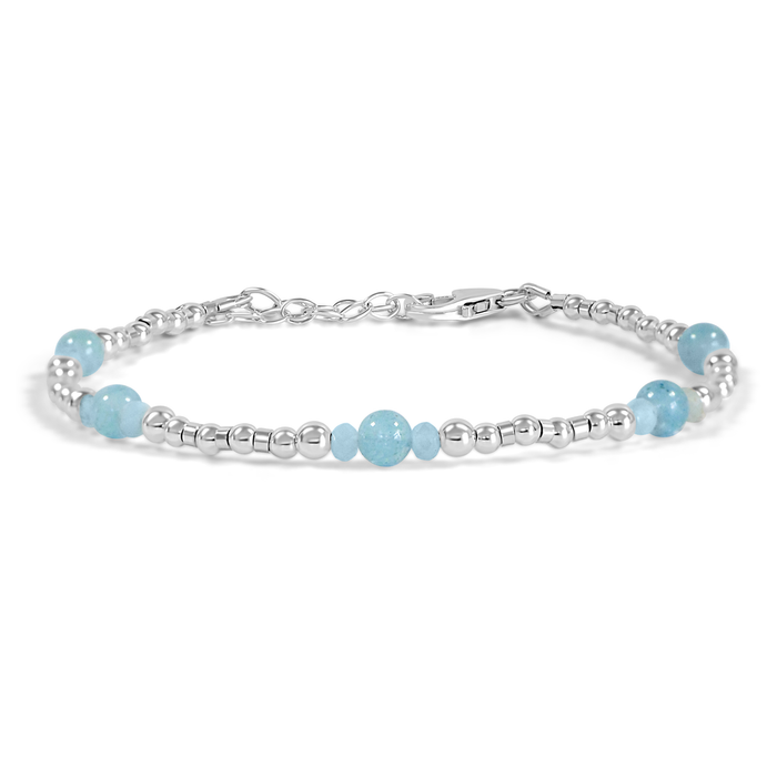 Bohemian Aquamarine Crystal Precious Metal Beaded Bracelet