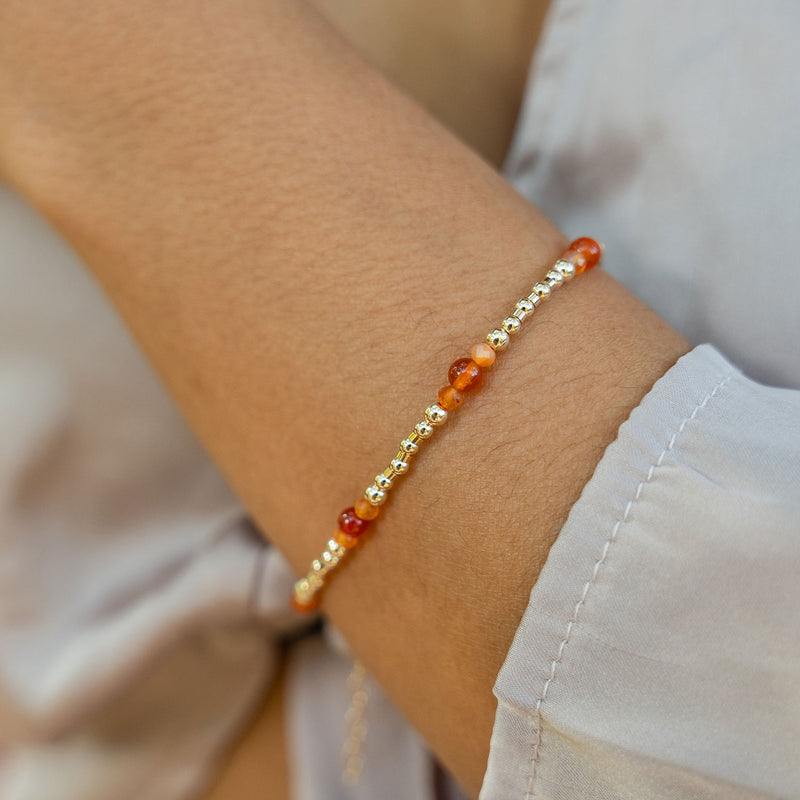 Bohemian Carnelian Crystal Precious Metal Beaded Bracelet