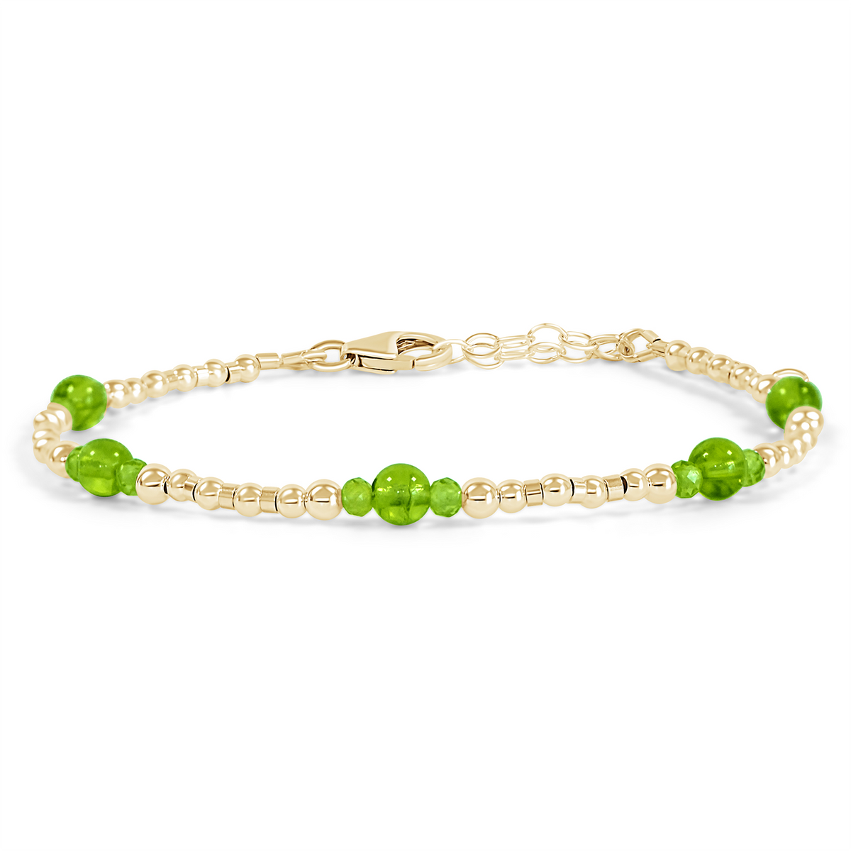 Bohemian Peridot Crystal Precious Metal Beaded Bracelet