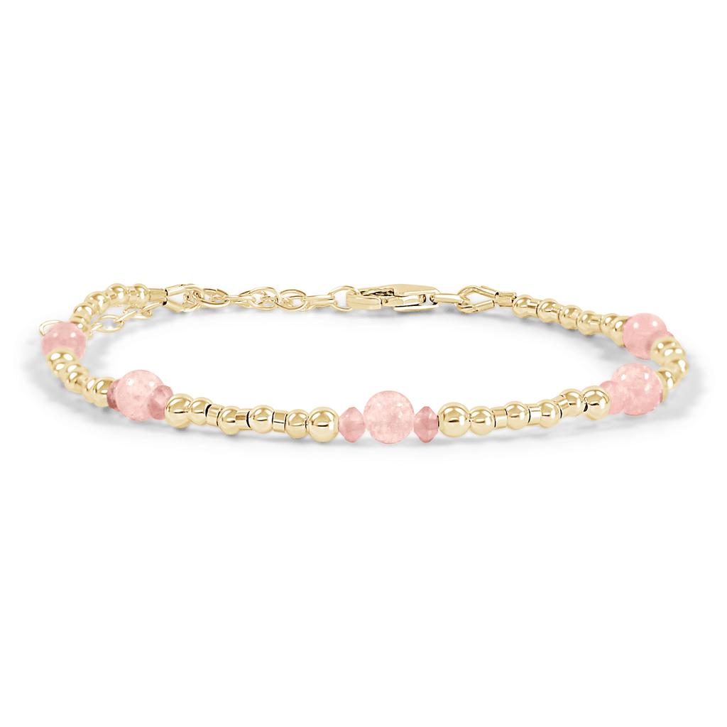 Bohemian Rose Quartz Crystal Precious Metal Beaded Bracelet