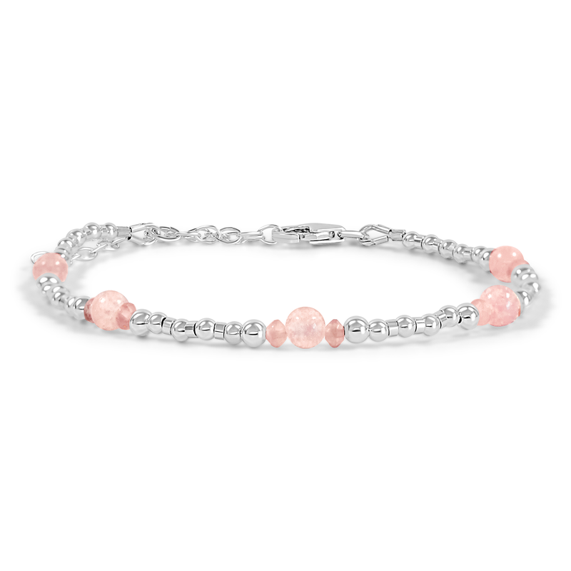 Bohemian Rose Quartz Crystal Precious Metal Beaded Bracelet