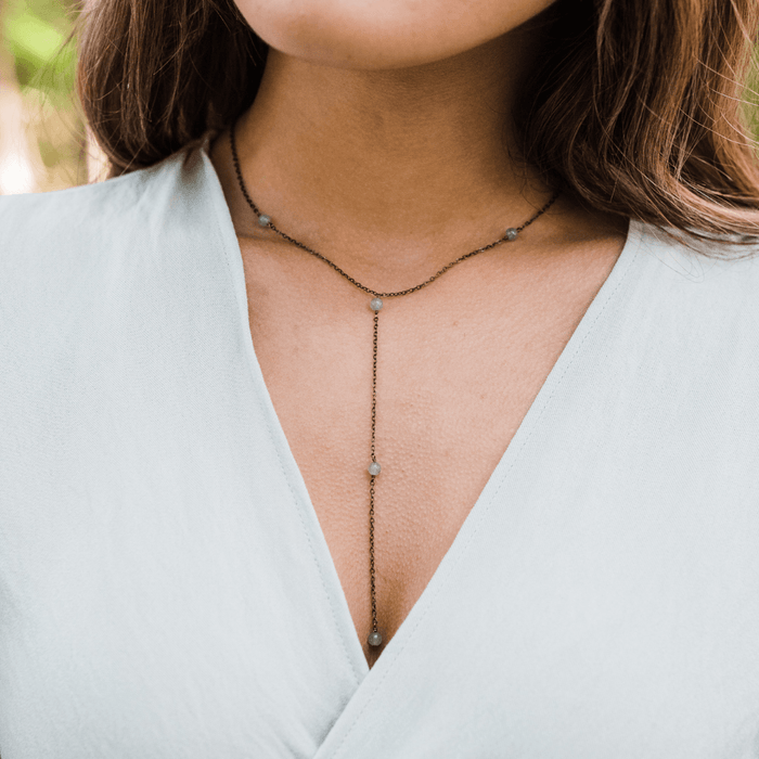 Bronze Aventurine Dainty Crystal Lariat Necklace