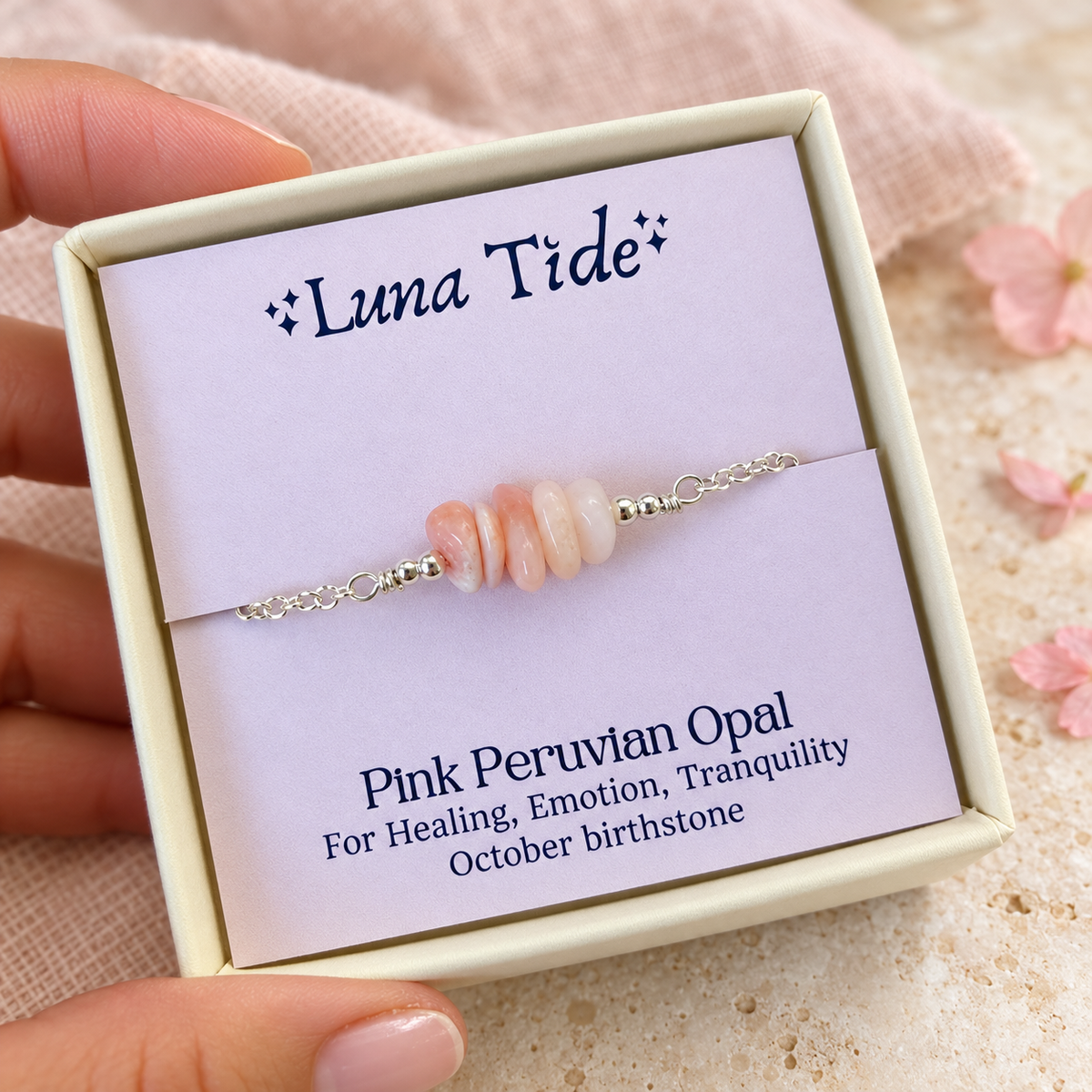 Pink Peruvian Opal Crystal Chip Bead Bar Bracelet