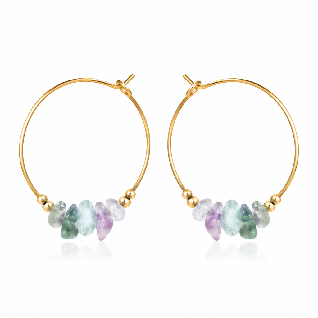 Fluorite Crystal Chip Large Hoop Earrings