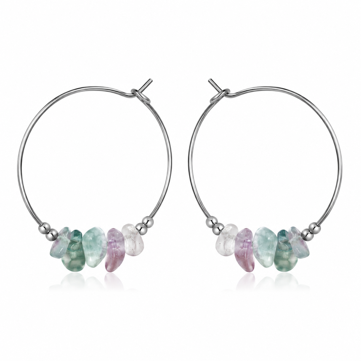 Fluorite Crystal Chip Large Hoop Earrings