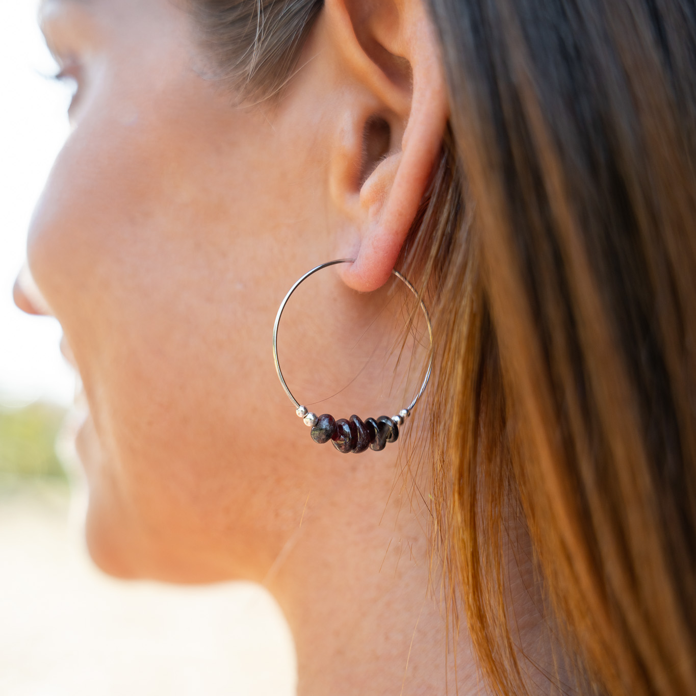 Garnet Crystal Chip Large Hoop Earrings