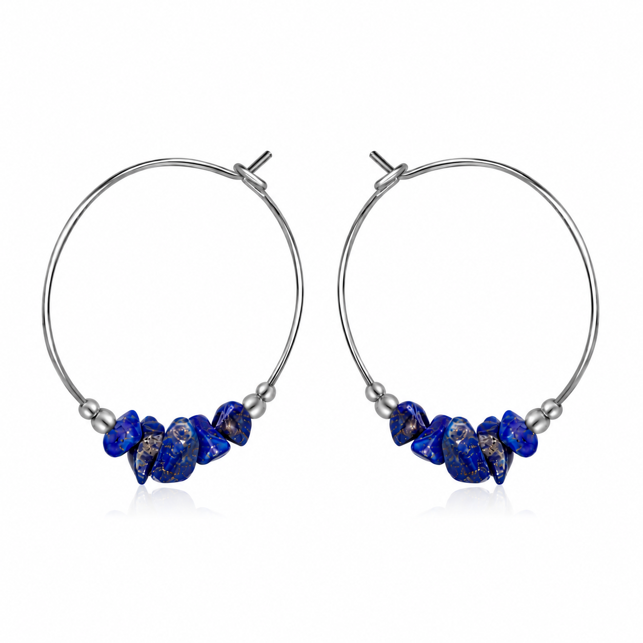 Lapis Lazuli Crystal Chip Large Hoop Earrings