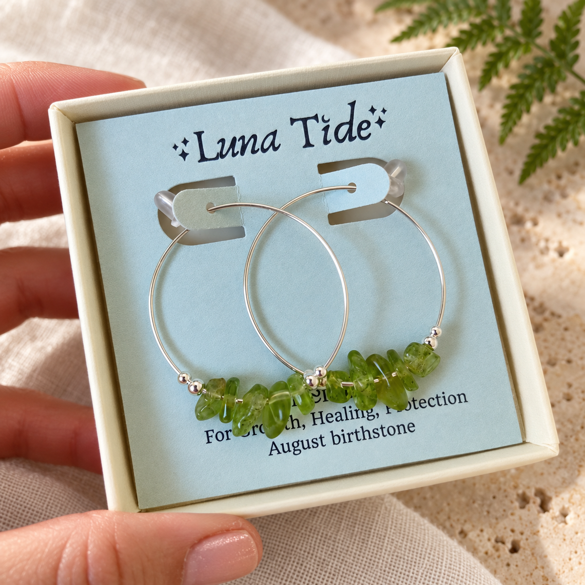 Peridot Crystal Chip Large Hoop Earrings