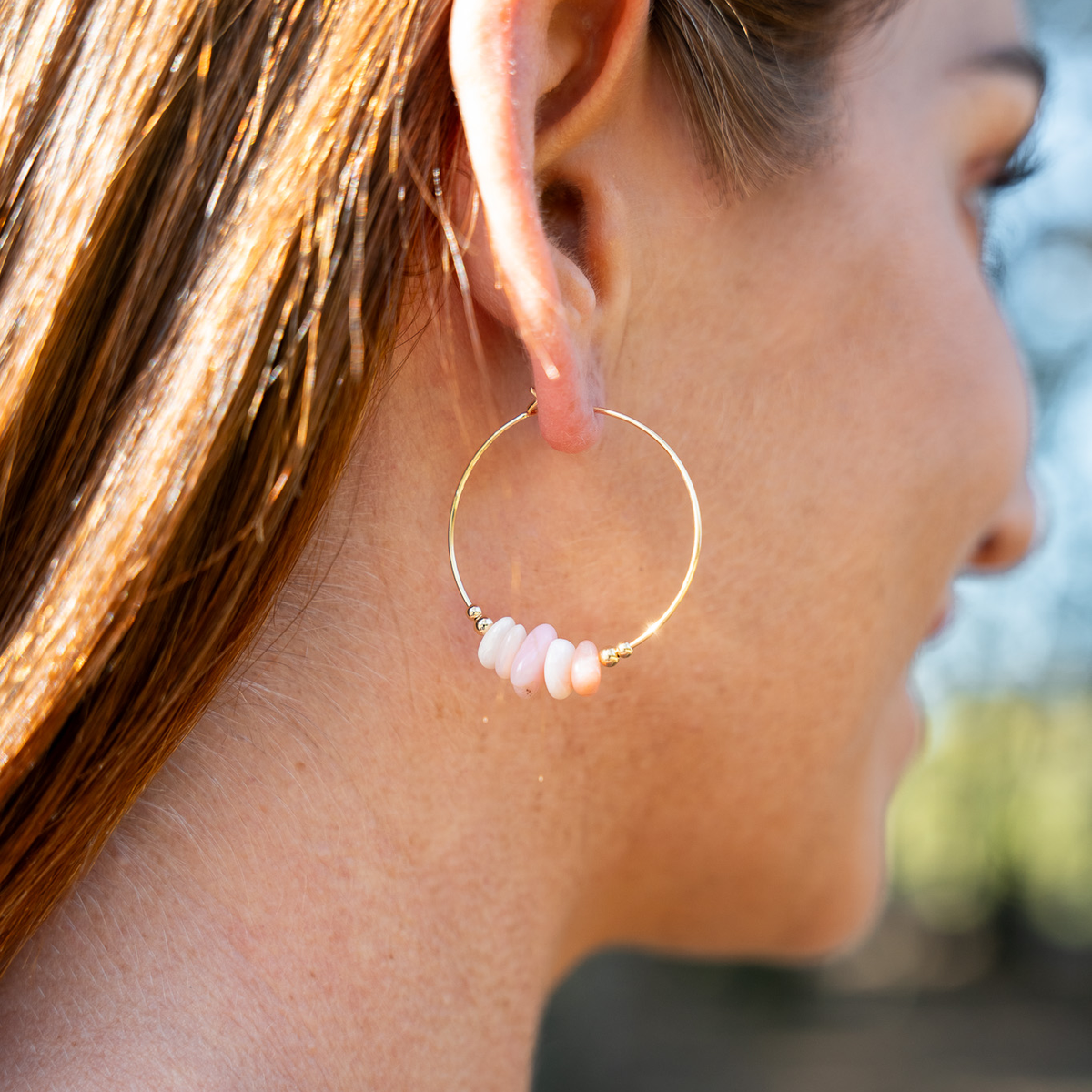 Pink Peruvian Opal Crystal Chip Large Hoop Earrings